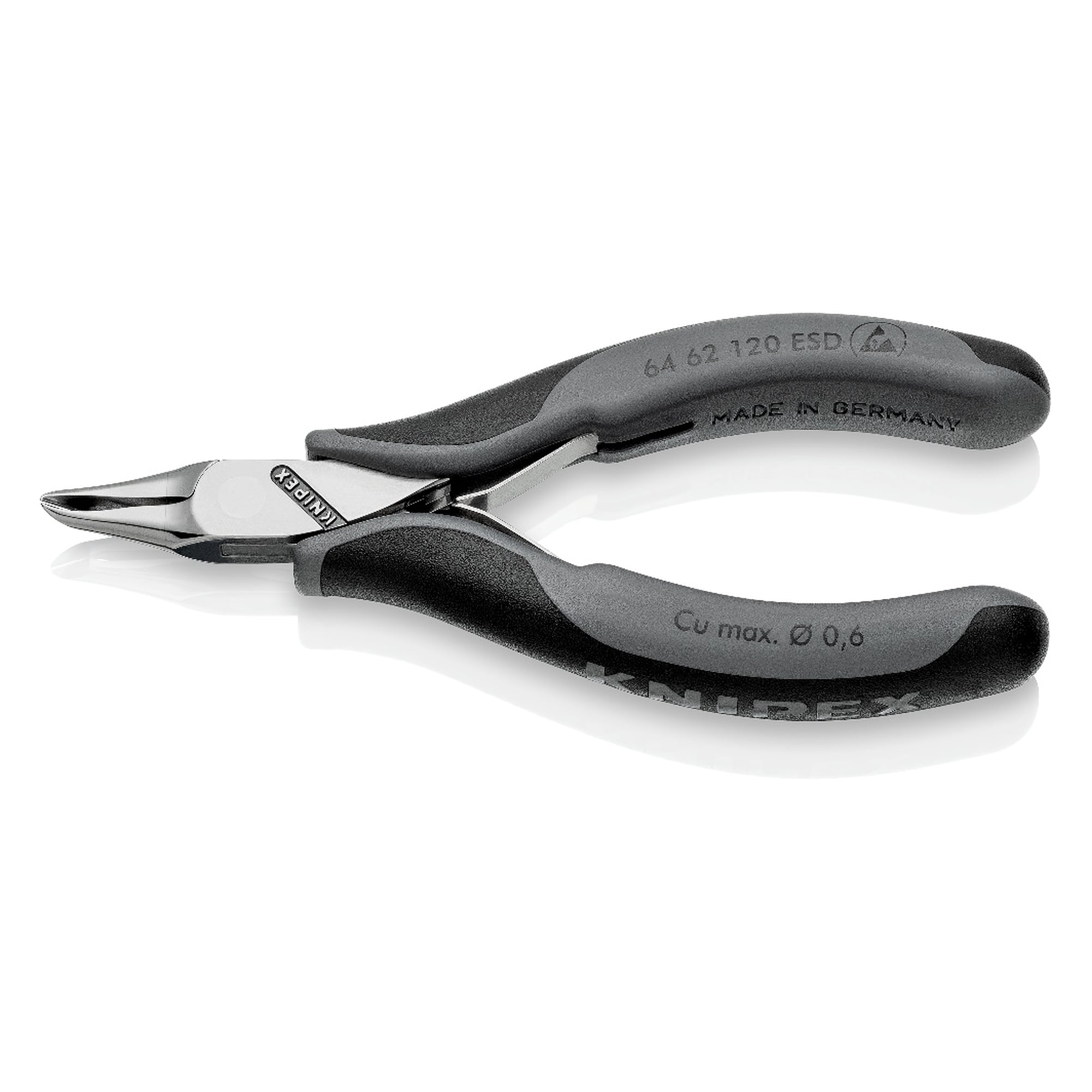 ESD electronics end cutting nipper with dissipative handles, soft wire 0.6 mm dia., 120 mm