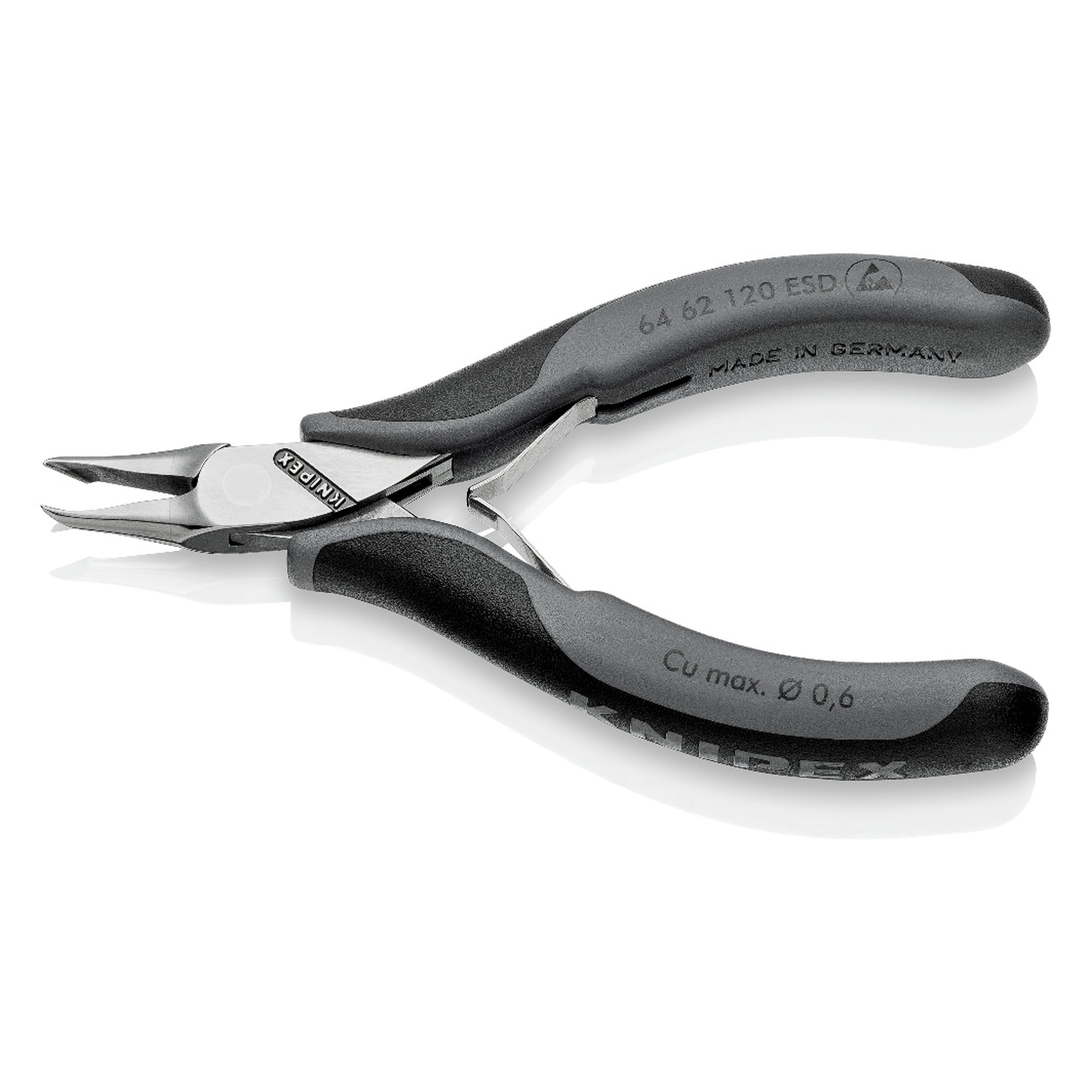 ESD electronics end cutting nipper with dissipative handles, soft wire 0.6 mm dia., 120 mm