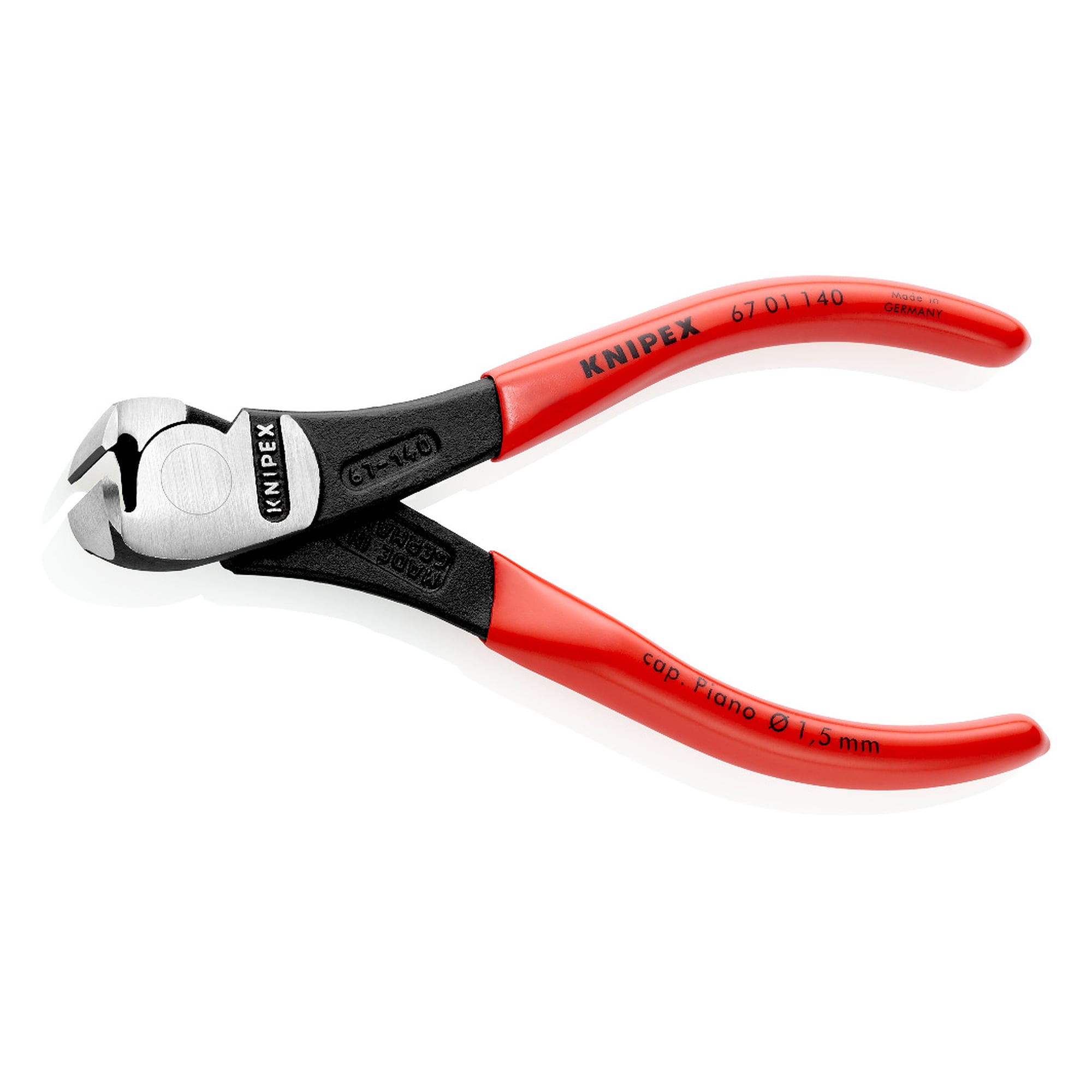 High leverage end cutting nipper for wire up to 4 mm dia., 64 HRC edges, 140 mm