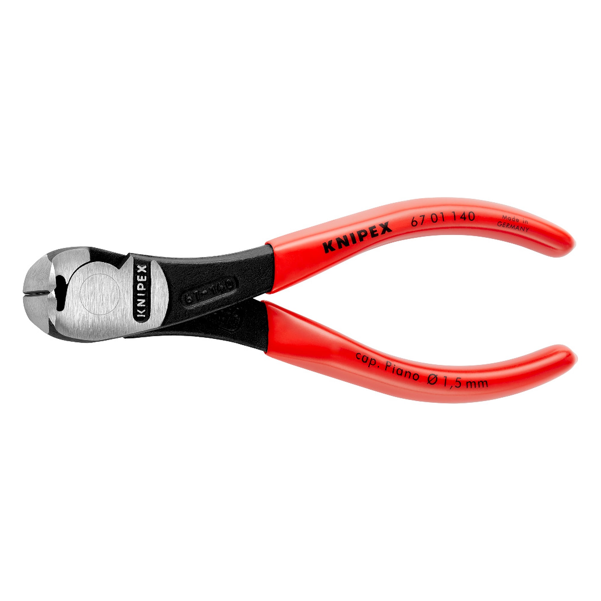 High leverage end cutting nipper for wire up to 4 mm dia., 64 HRC edges, 140 mm