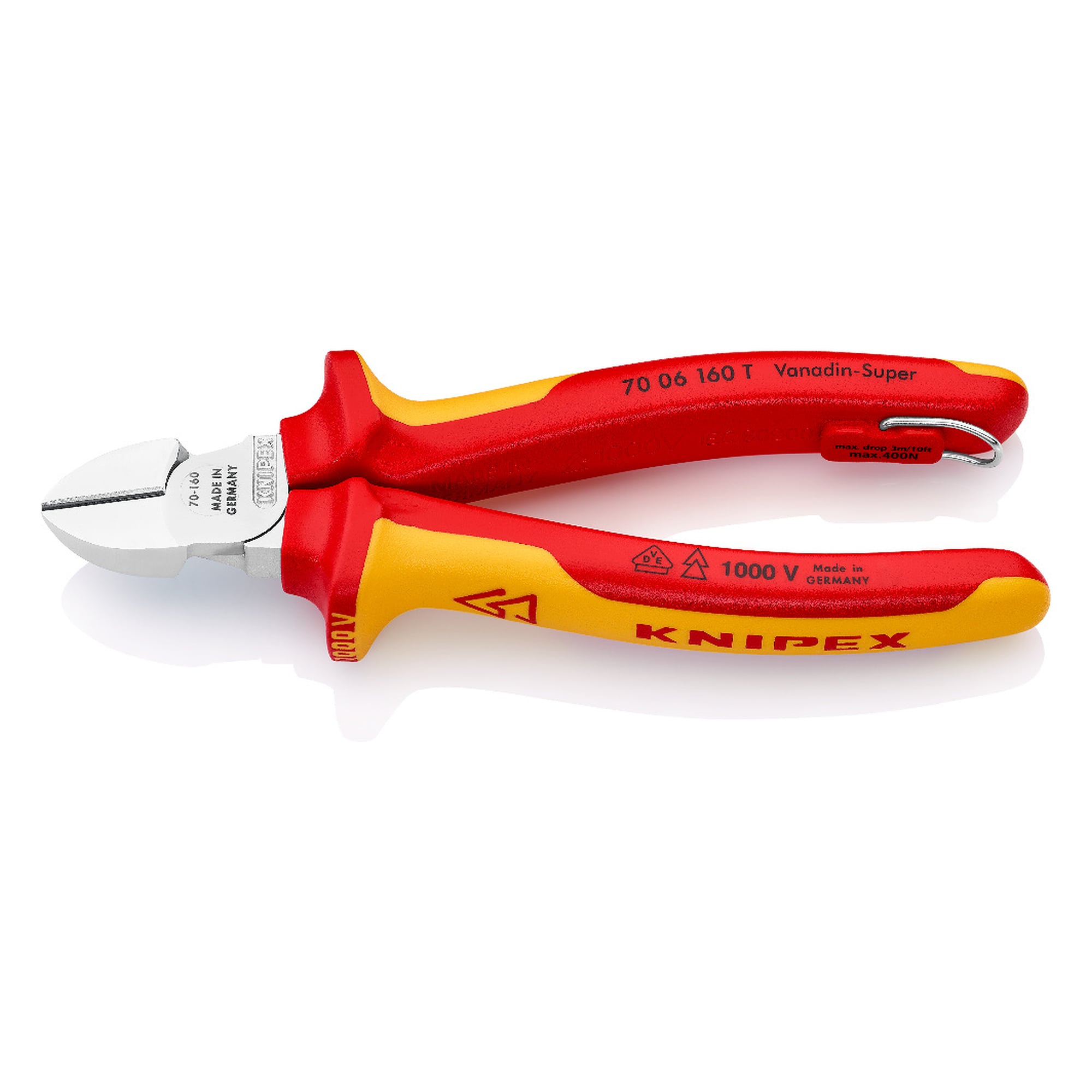 Diagonal cutter VDE insulated with attachment eye for hard wire up to 2.0 mm, 160 mm