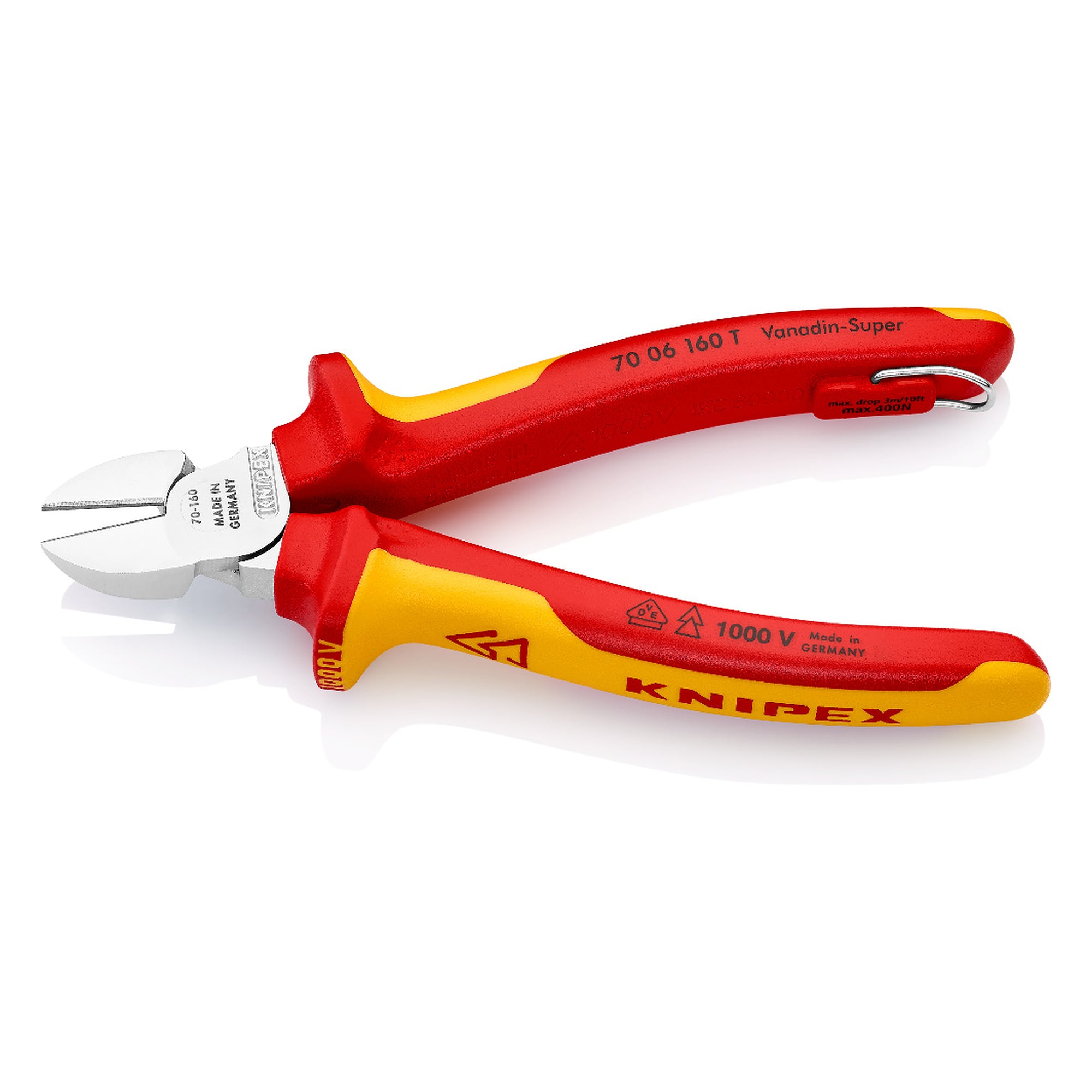 Diagonal cutter VDE insulated with attachment eye for hard wire up to 2.0 mm, 160 mm