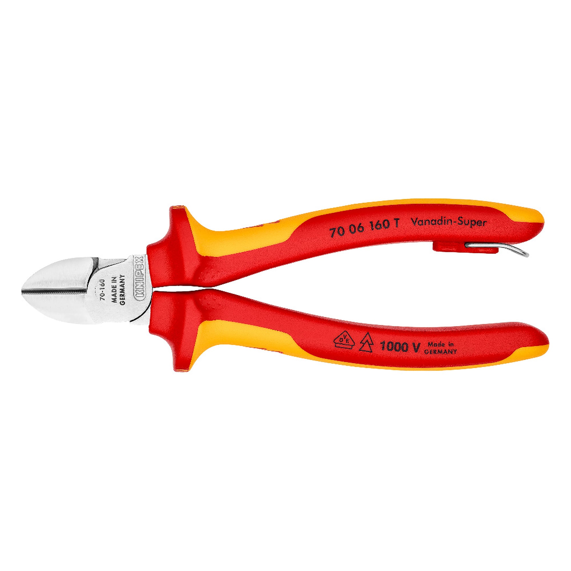 Diagonal cutter VDE insulated with attachment eye for hard wire up to 2.0 mm, 160 mm