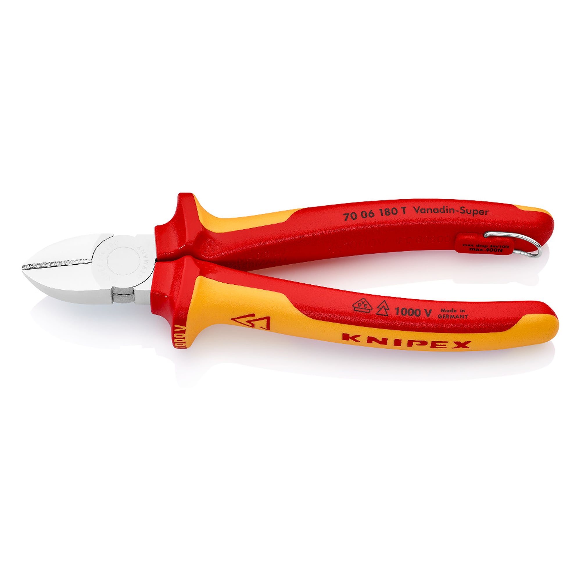 Seitenschneider VDE isoliert mit Befestigungsöse für harten Draht bis 2,5 mm, 180 mm