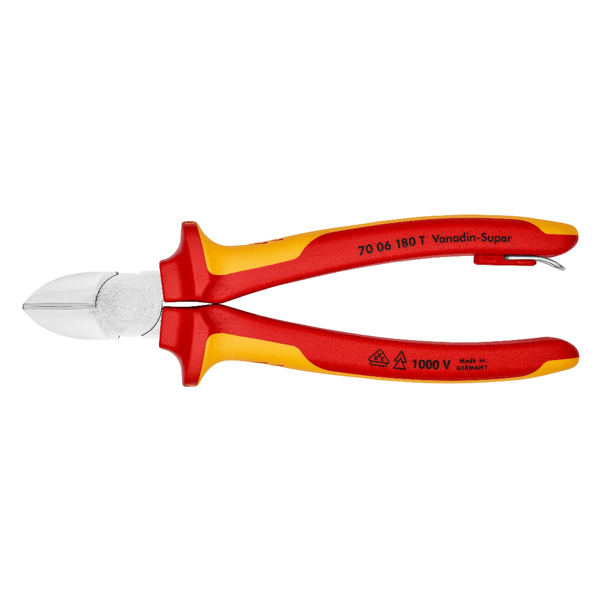 Seitenschneider VDE isoliert mit Befestigungsöse für harten Draht bis 2,5 mm, 180 mm