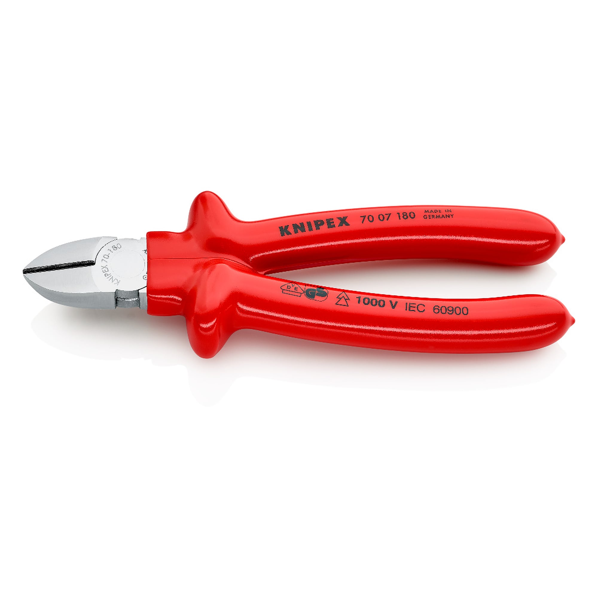 VDE diagonal cutter, dip-insulated, hard wire up to Ø 2.5 mm, slim head, 180 mm