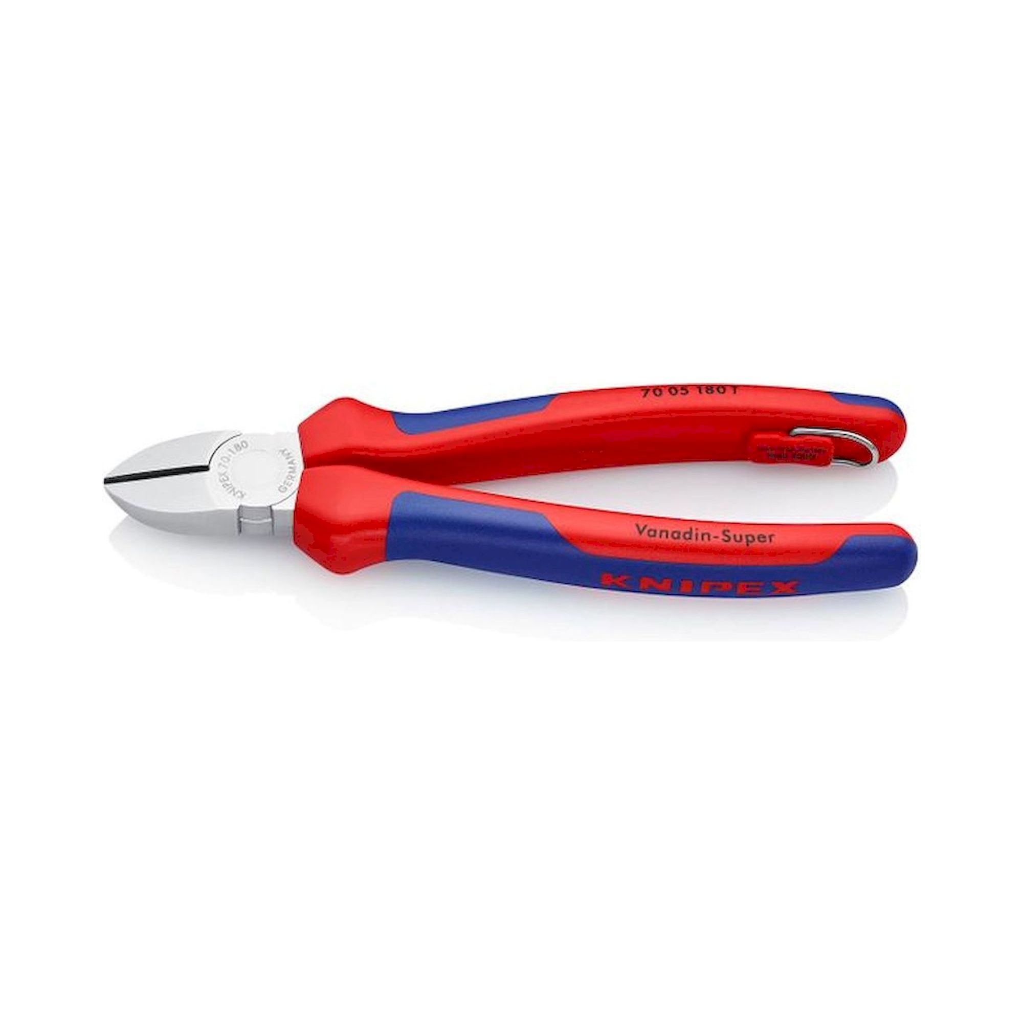 Knipex 70 05 180 T. Diagonal cutter, chrome-plated, fastening eyelet, 180 mm