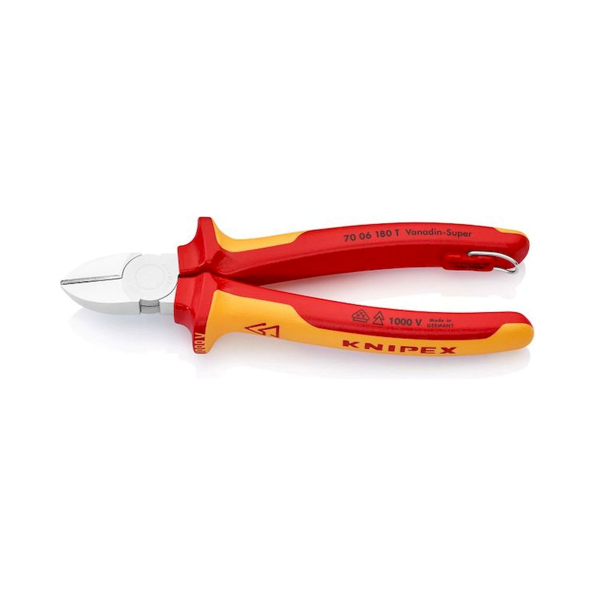 Knipex 70 06 180 T. Side cutters, chrome-plated, insulated, fixing eye, 180 mm