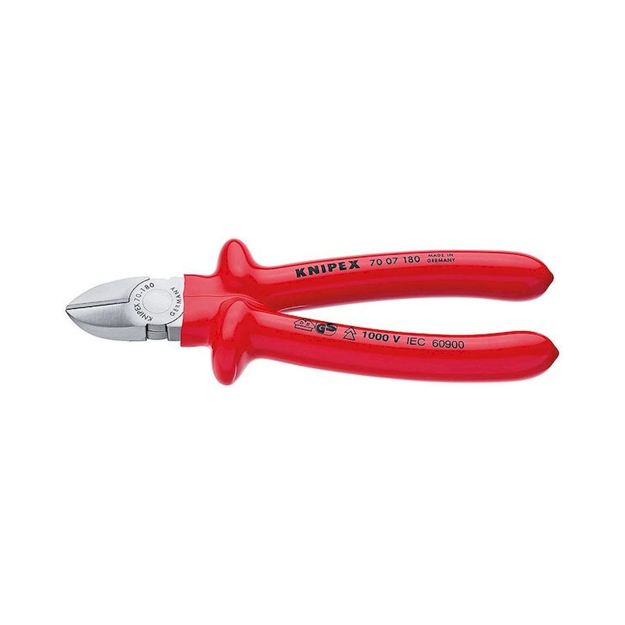 Knipex 70 07 180. Side cutter, chrome-plated, dip-insulated, 180 mm