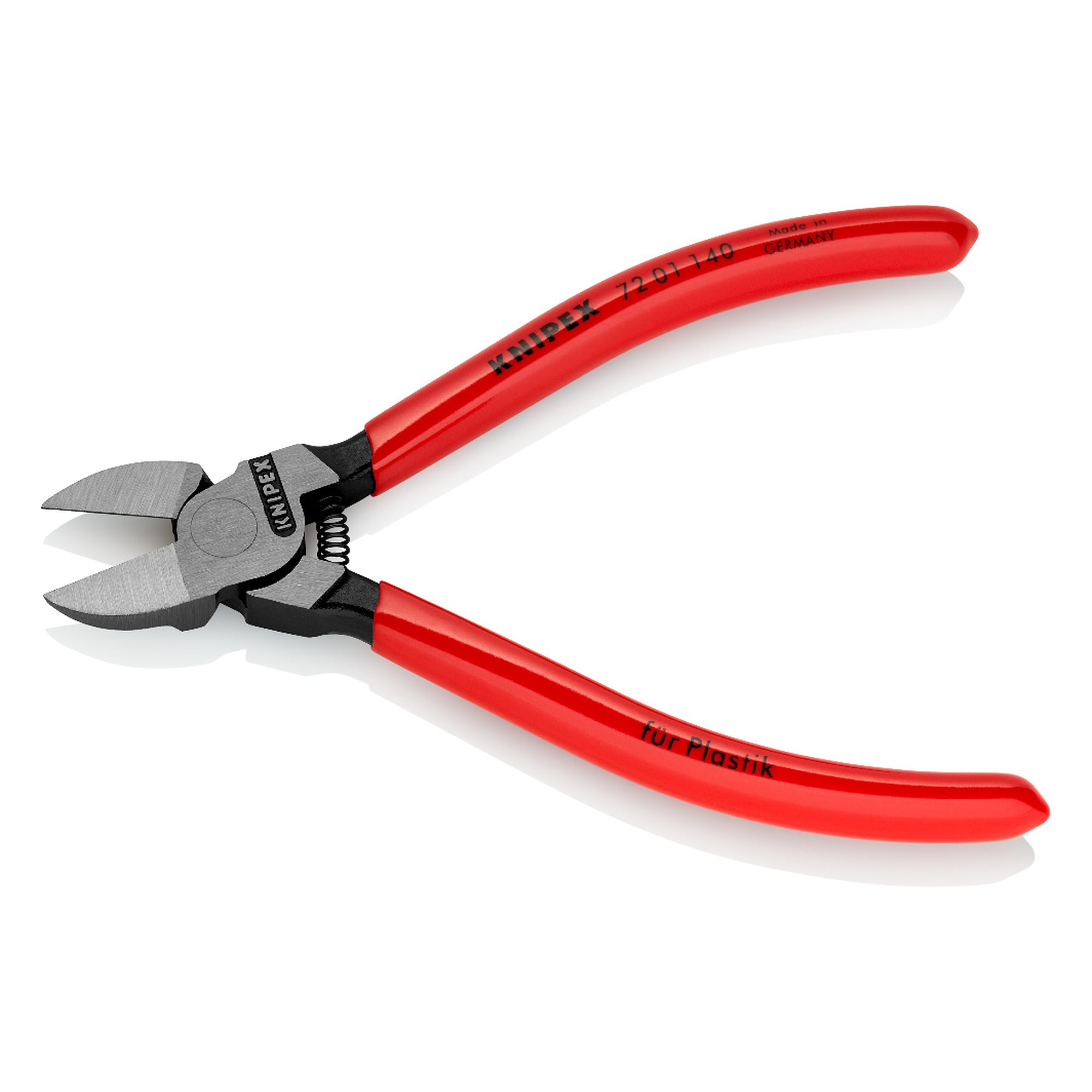 Pince coupante de côté pour plastique, tranchants rectifiés à ras, ressort d'ouverture, 140 mm
