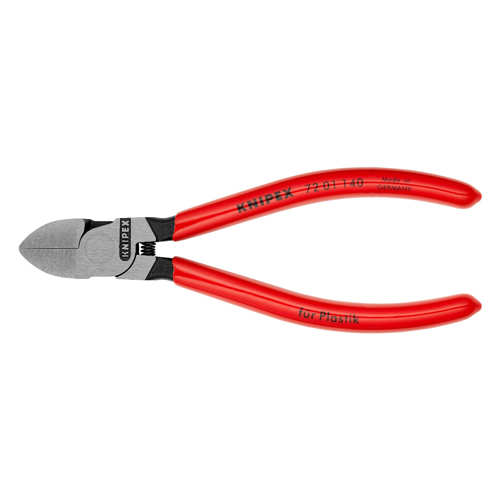 Pince coupante de côté pour plastique, tranchants rectifiés à ras, ressort d'ouverture, 140 mm