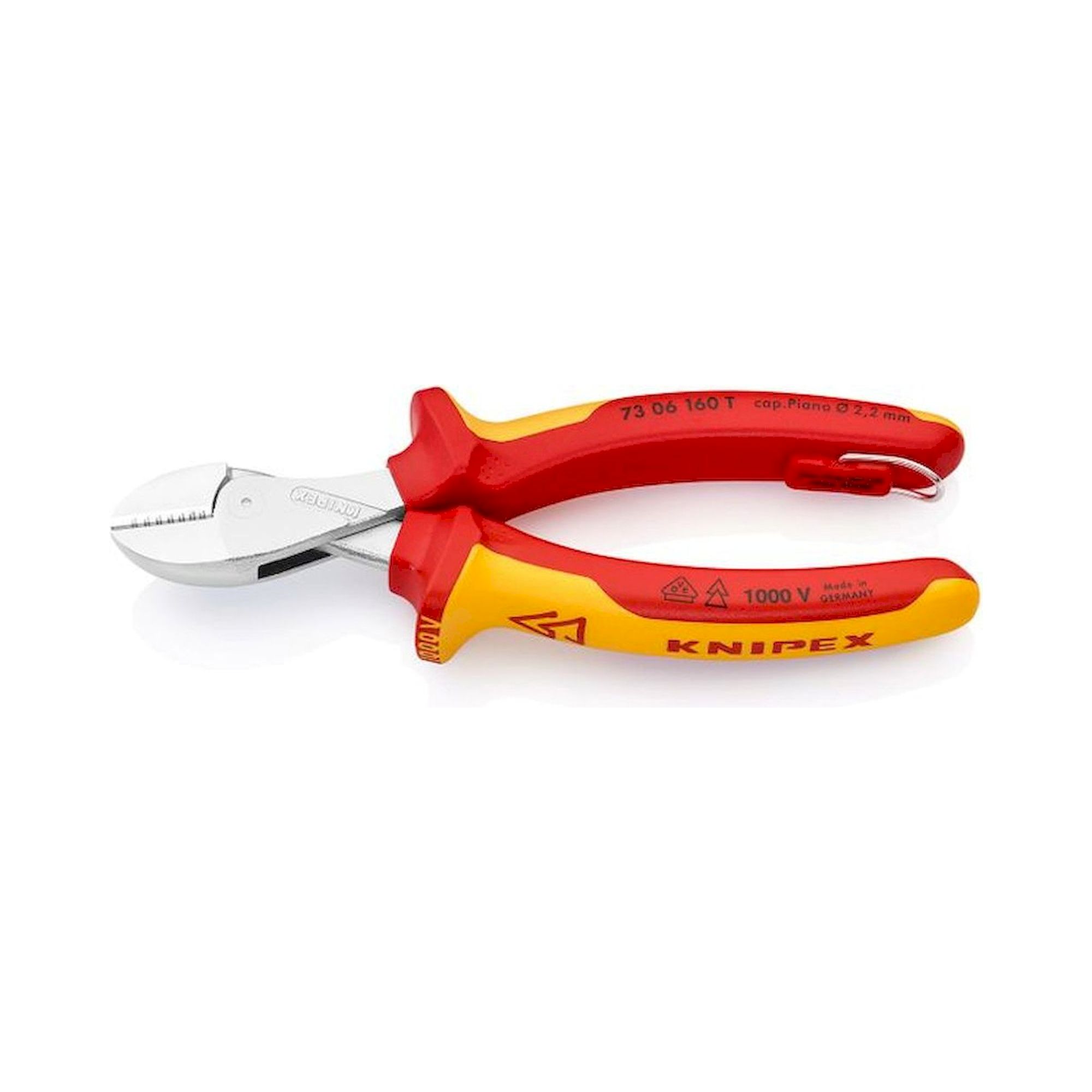 Knipex 73 06 160 T. X-Cut compact side cutters, chrome-plated, insulated, fixing eye, 160 mm