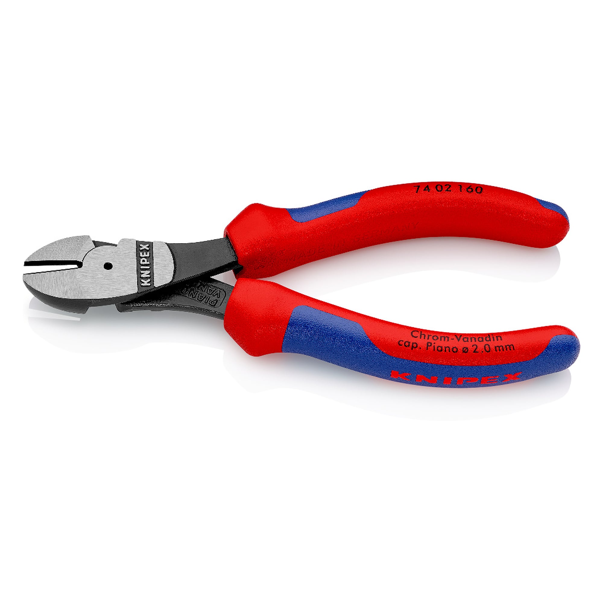 Pince coupante de côté à forte démultiplication, tranchants 64 HRC, fil dur Ø 2,5 mm, 160 mm