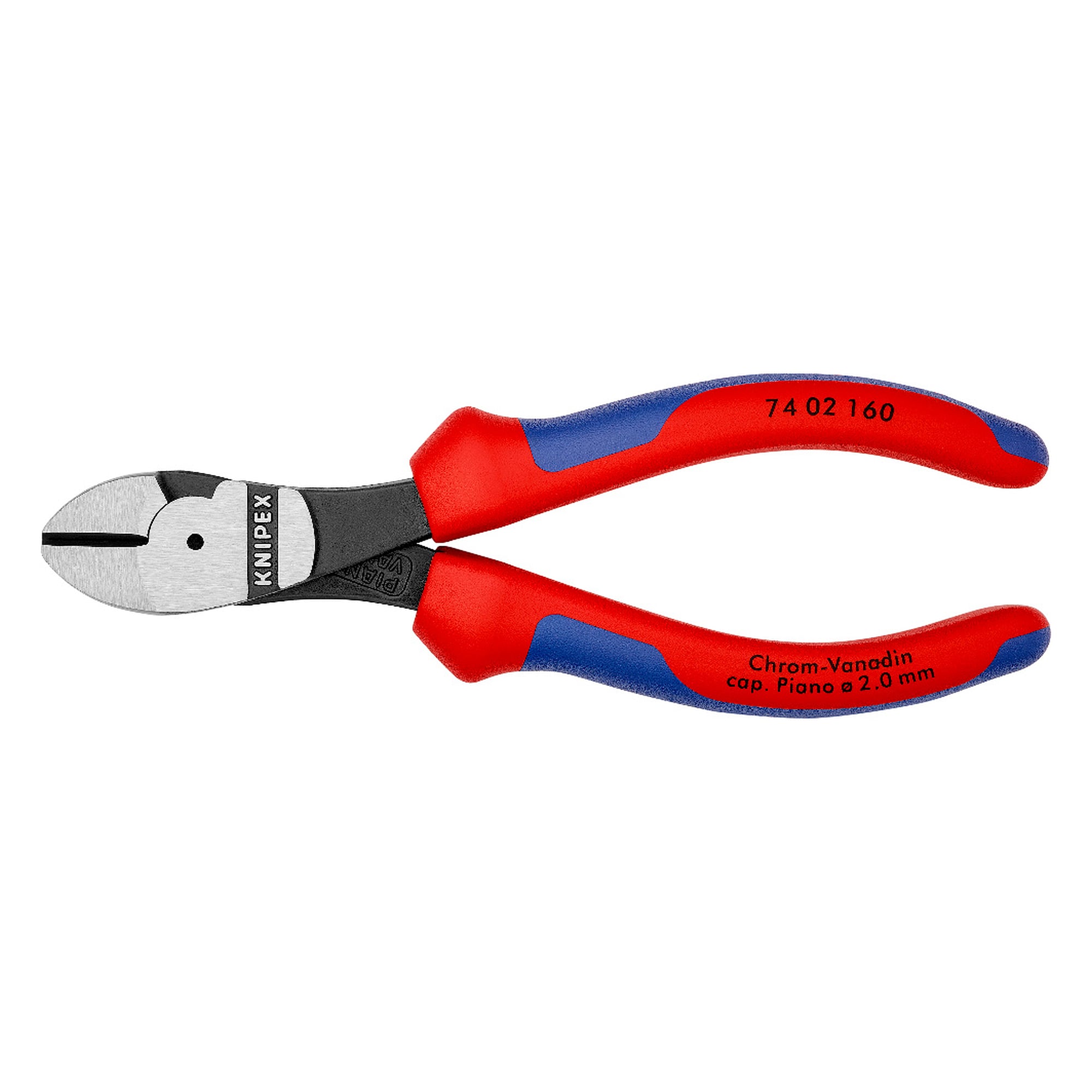 Pince coupante de côté à forte démultiplication, tranchants 64 HRC, fil dur Ø 2,5 mm, 160 mm