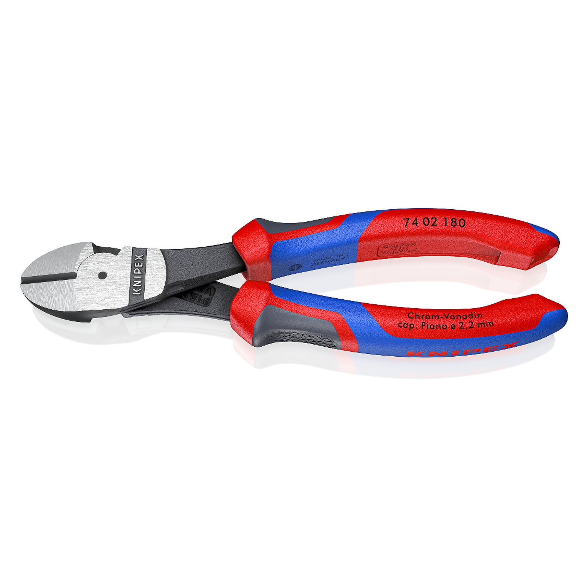 High leverage diagonal cutter with comfort handles, hard wire 2.7 mm dia., KNIPEXtend, 180 mm