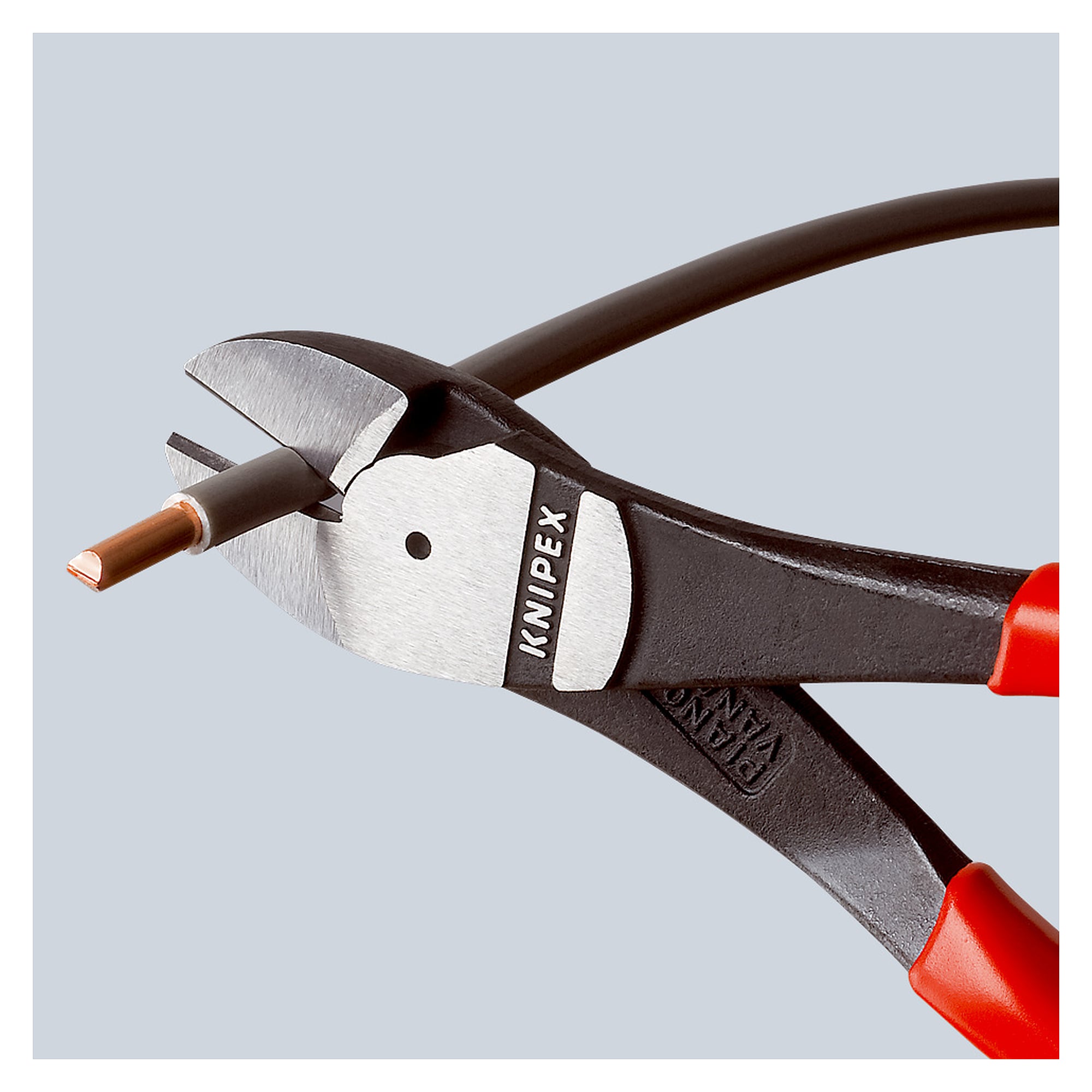 Pince coupante de côté à forte démultiplication chromée, tranchants 64 HRC, fil dur Ø 2,5 mm, 160 mm
