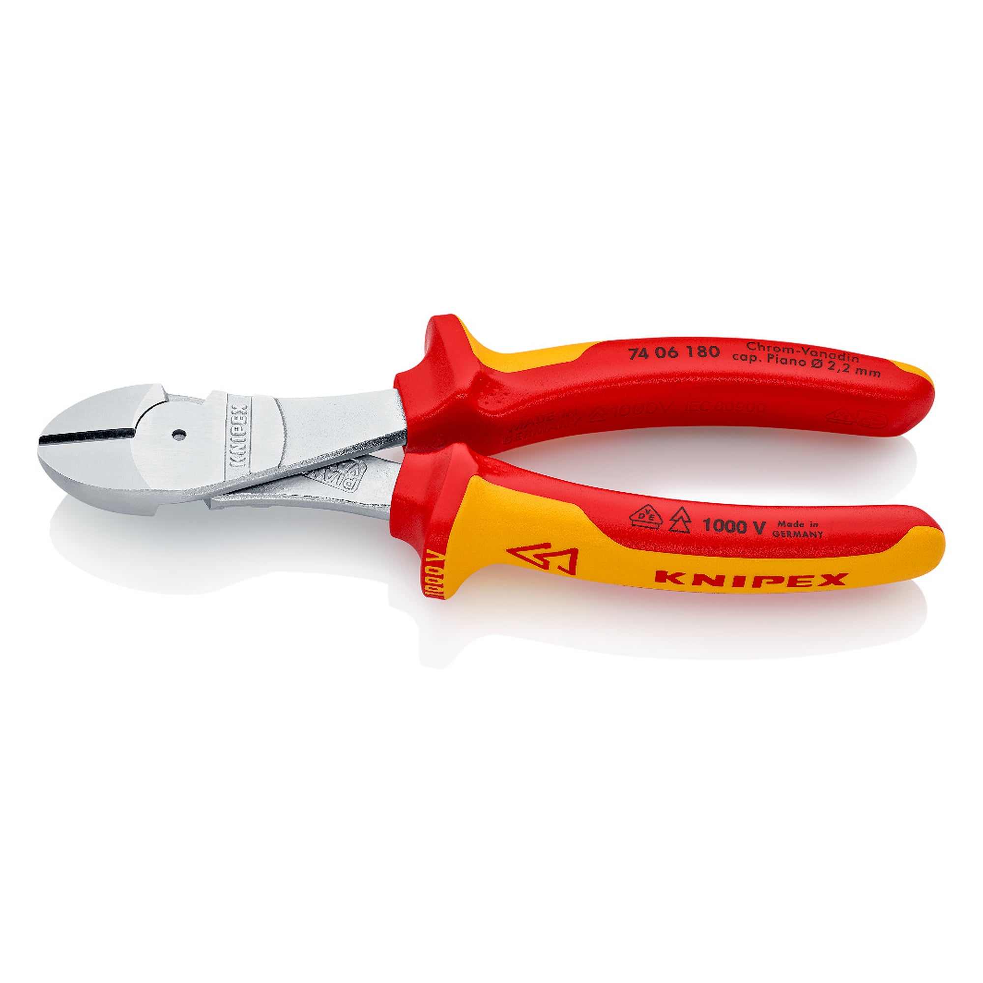 Pince coupante de côté isolée VDE 1000 V, fil dur Ø 2,7 mm, 180 mm