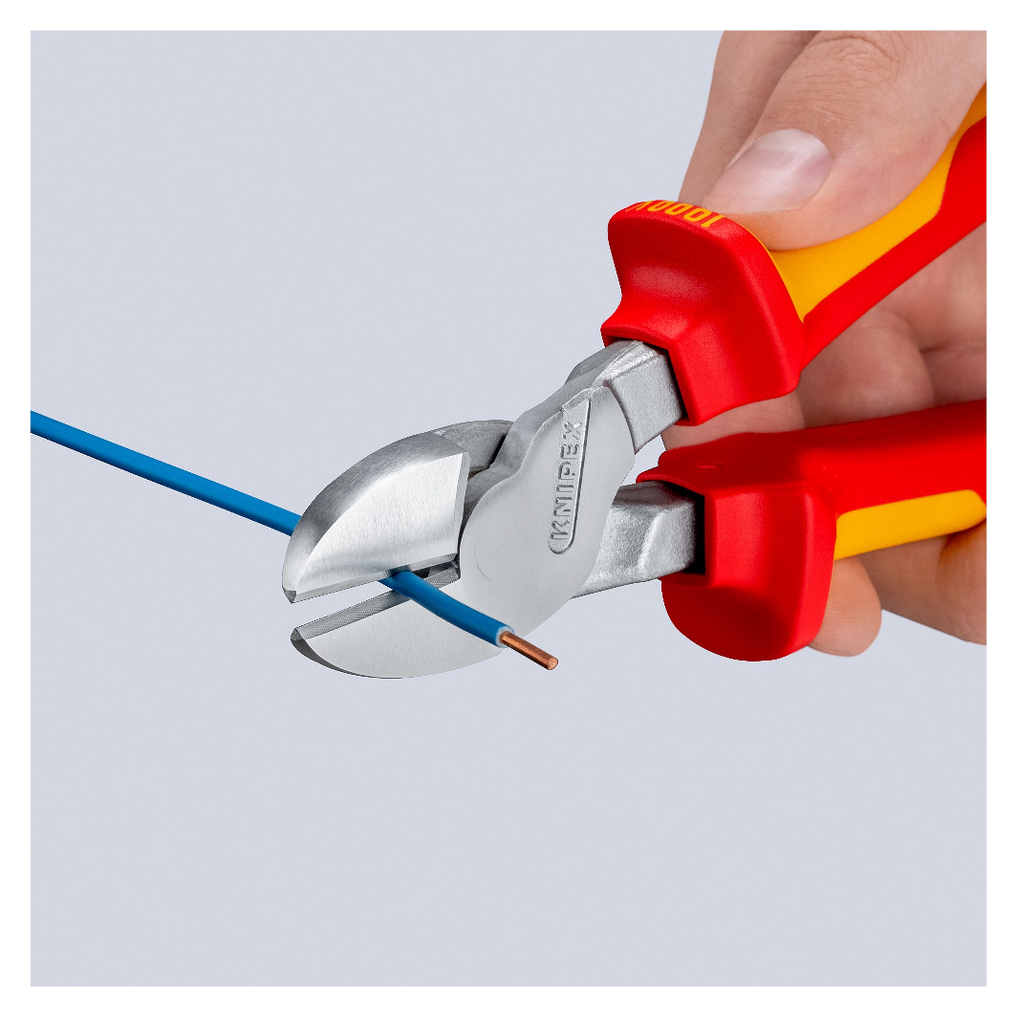 High leverage diagonal cutter insulated VDE with tether point, hard wire 3.0 mm dia., 200 mm