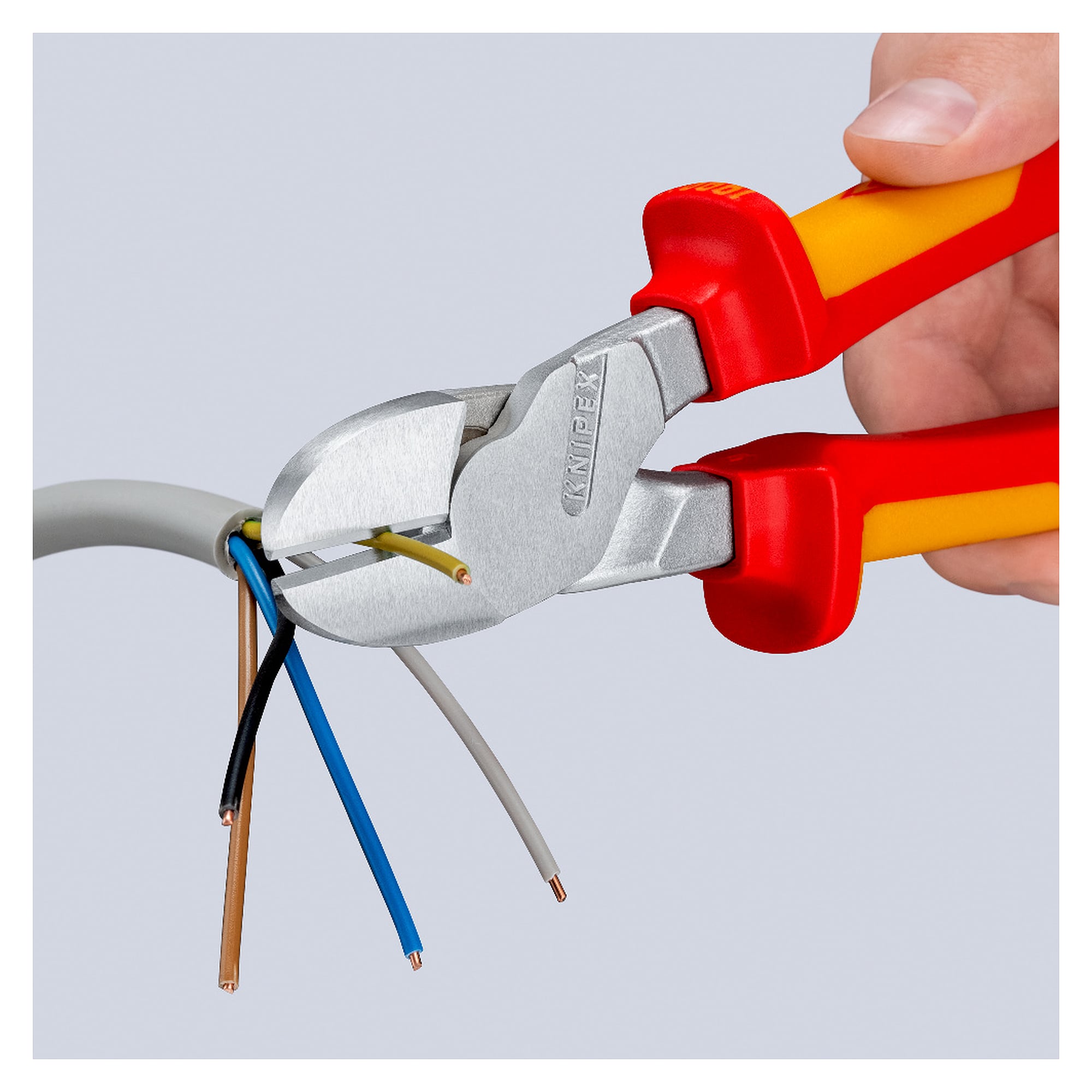 Pince coupante de côté isolée VDE avec œillet de fixation, fil dur Ø 3,5 mm, 250 mm