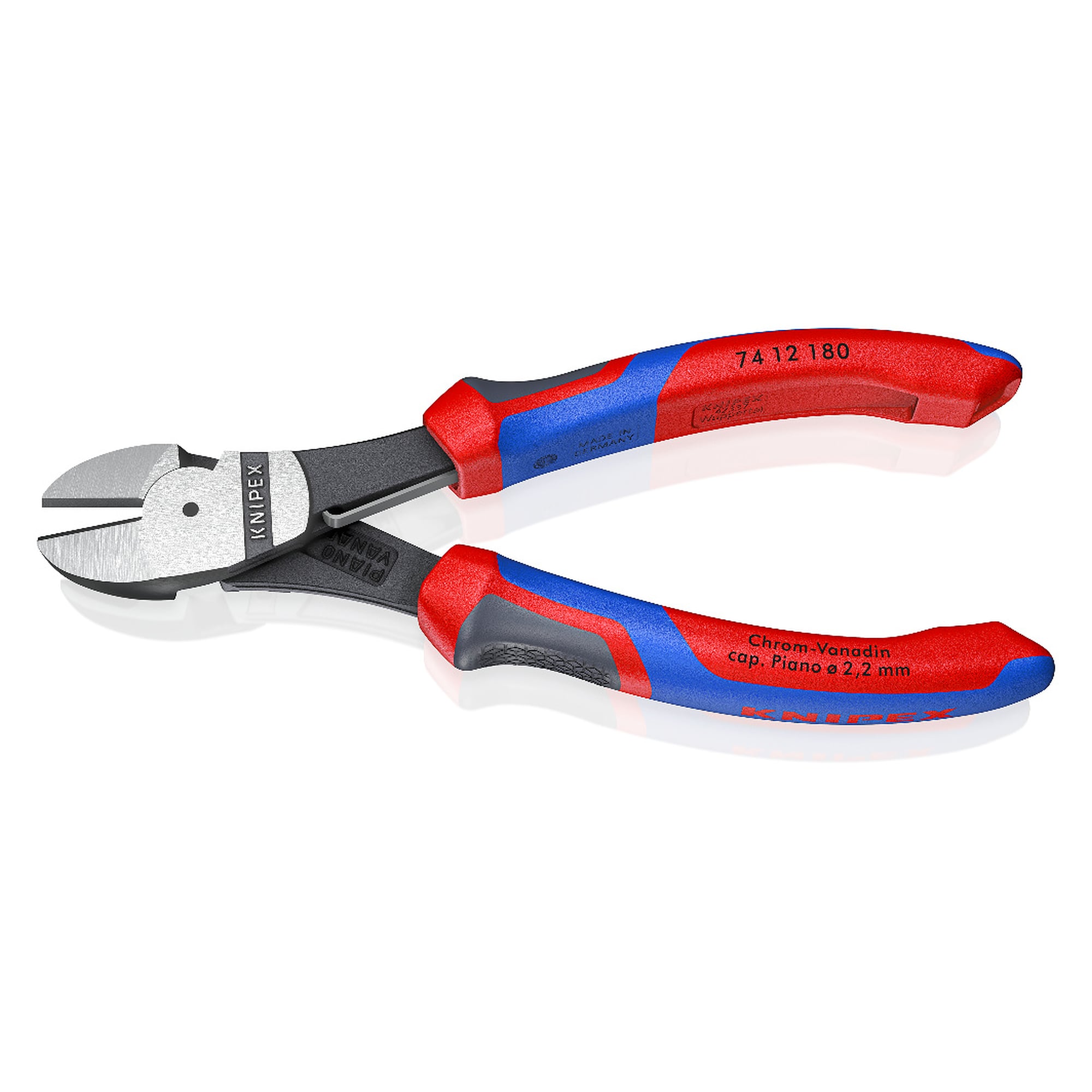 High leverage diagonal cutter with comfort handles and KNIPEXtend interfaces, 180 mm