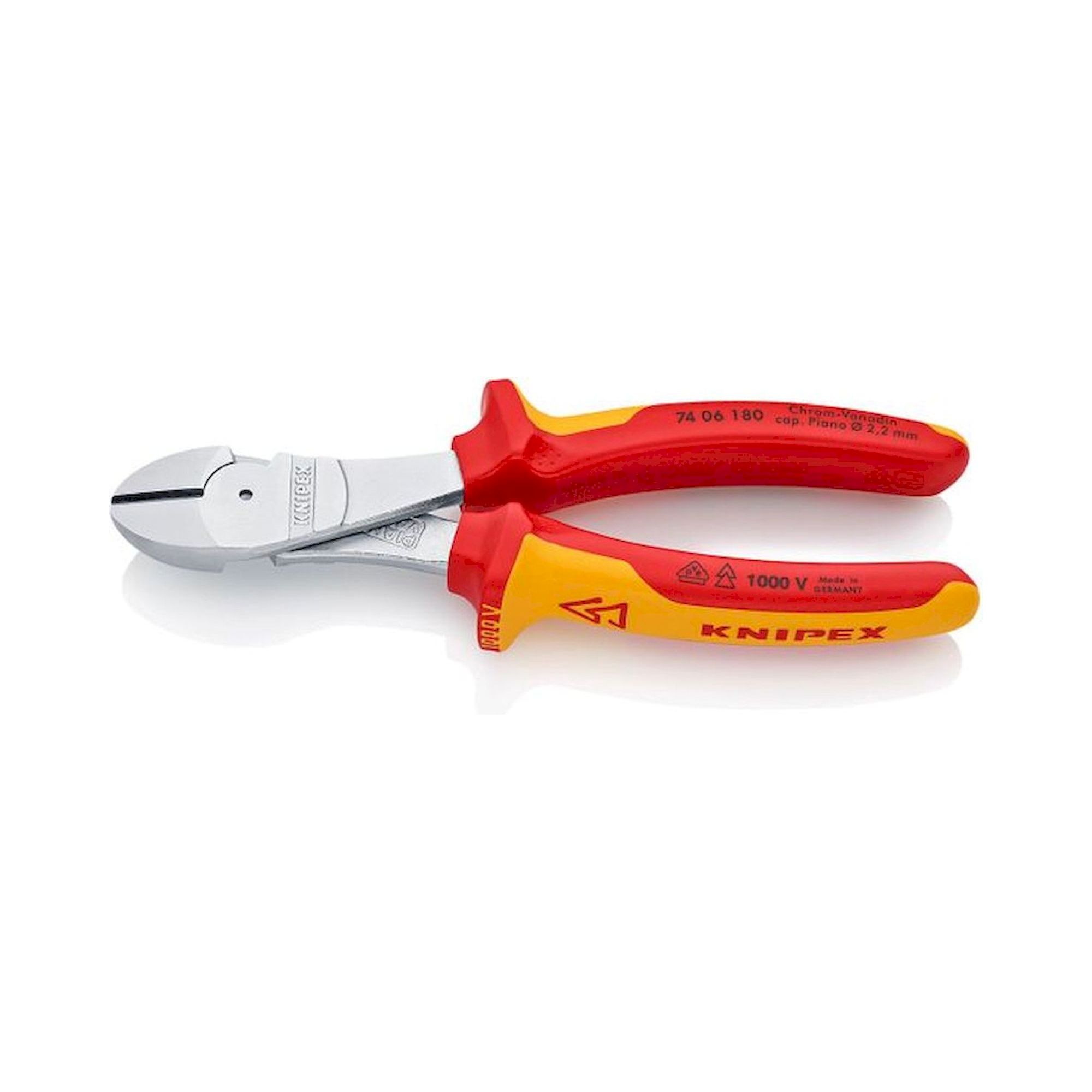 Knipex 74 06 180. Kraft-Seitenschneider, verchromt, isoliert 180 mm