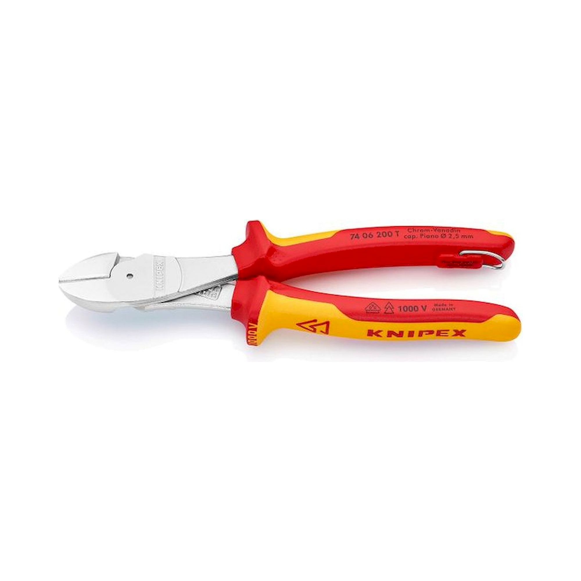 Knipex 74 06 200 T. Kraft-Seitenschneider, verchromt, isoliert, Befestigungsöse, 200 mm
