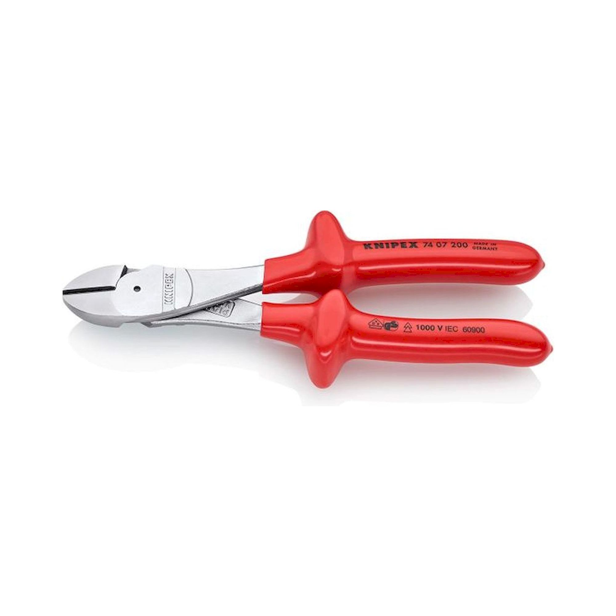 Knipex 74 07 200. Heavy-duty side cutter, chrome-plated, dip-insulated, 200 mm