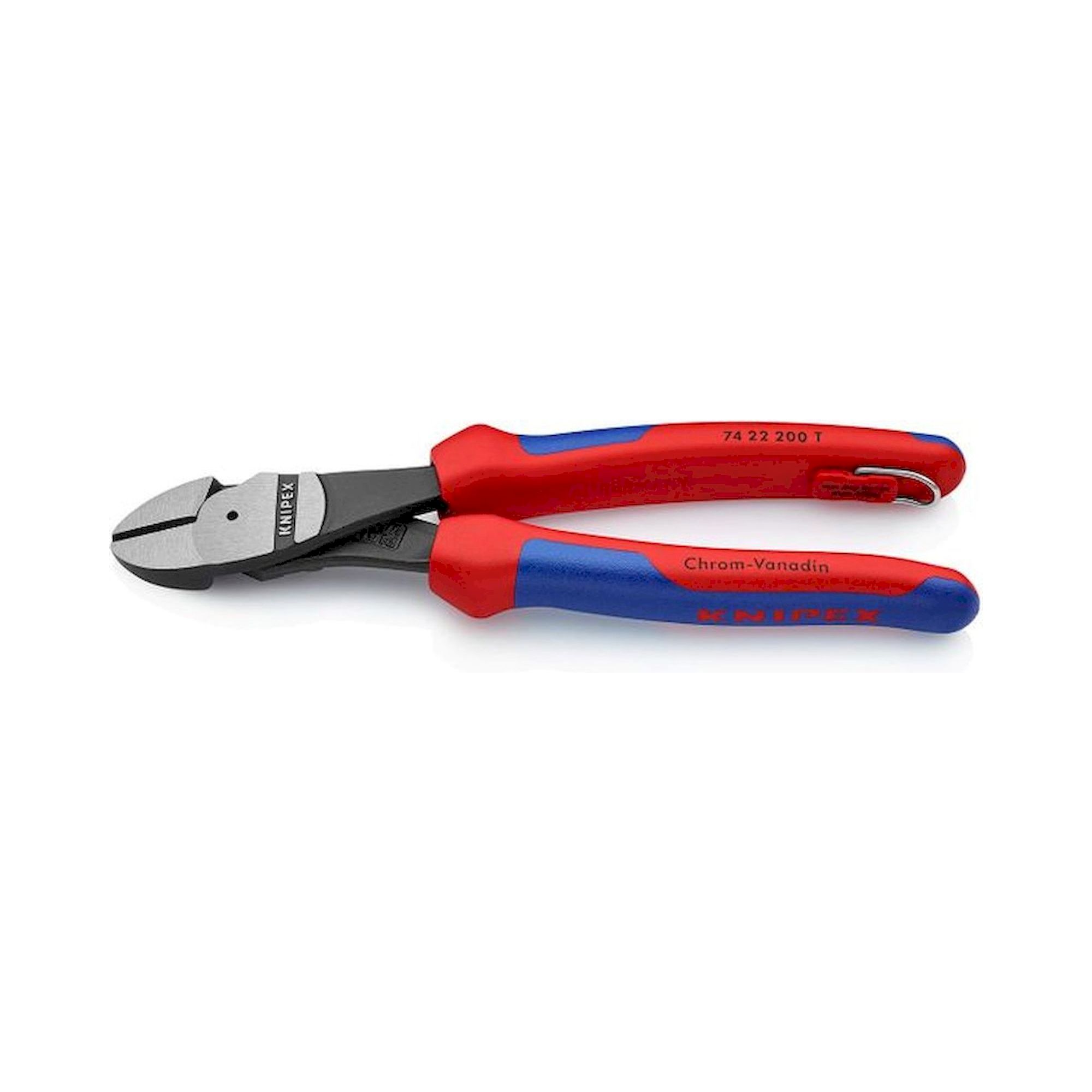 Knipex 74 22 200 T. Kraft-Seitenschneider, schwarz atramentiert, Befestigungsöse, 200 mm