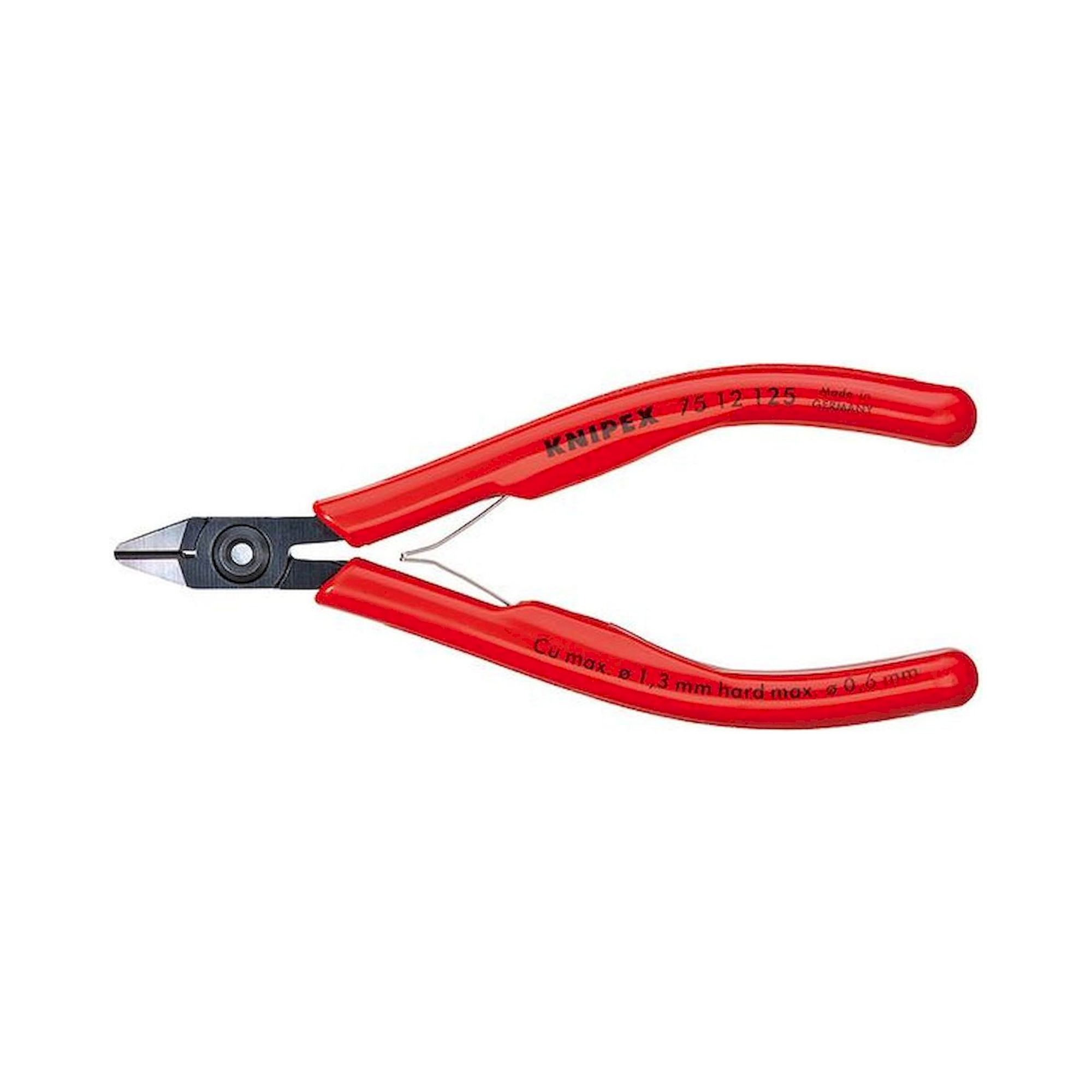 Knipex 75 12 125. Electronics side cutter, with facet and wire  clip, with plastic sleeves, 125 mm