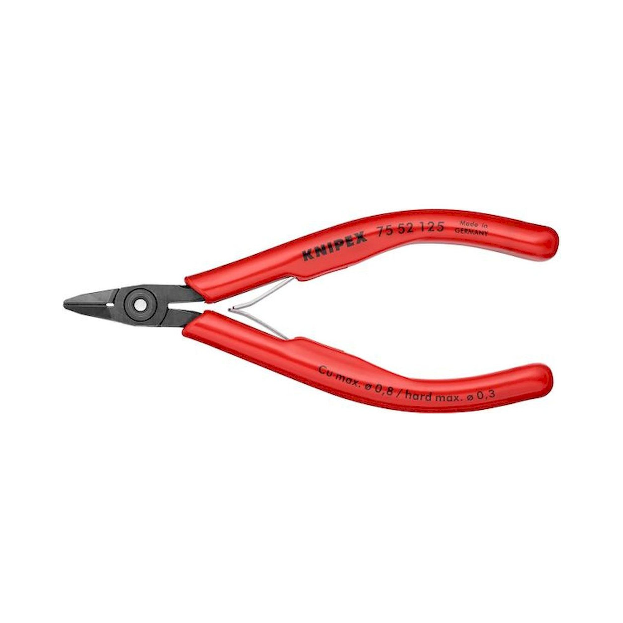 Knipex 75 52 125. Elektronik-Seitenschneider, brüniert, sehr schmaler Kopf, mit Kunststoff-Hüllen, 125 mm