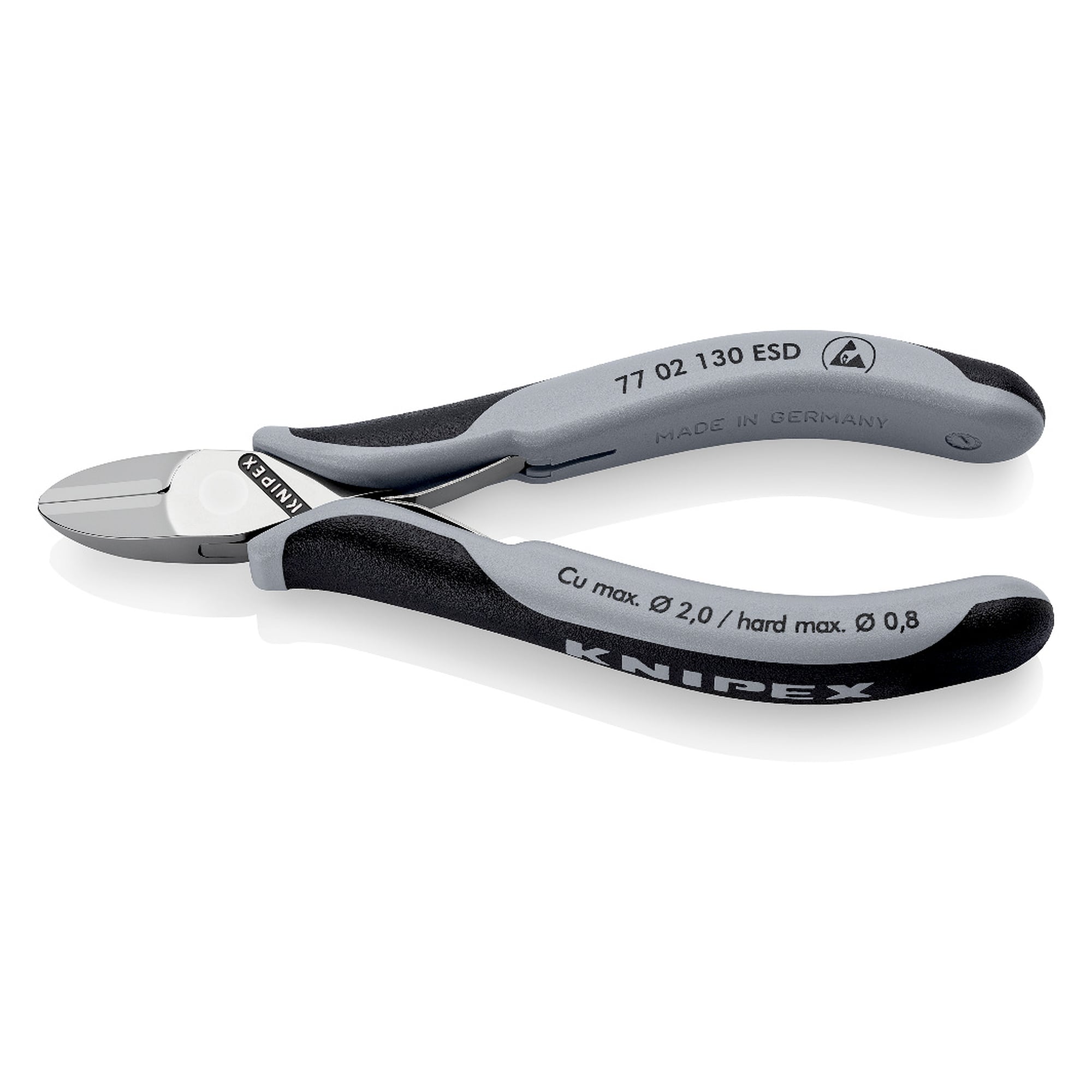 ESD electronics diagonal cutter with round head and small bevel, 130 mm