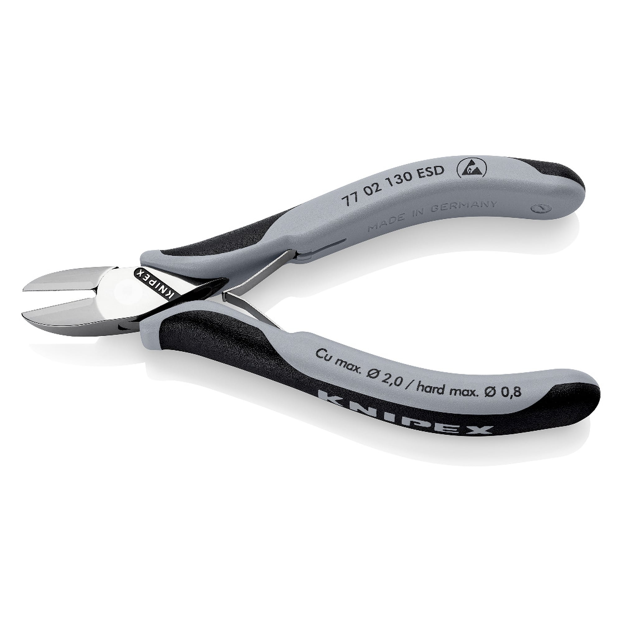 ESD electronics diagonal cutter with round head and small bevel, 130 mm