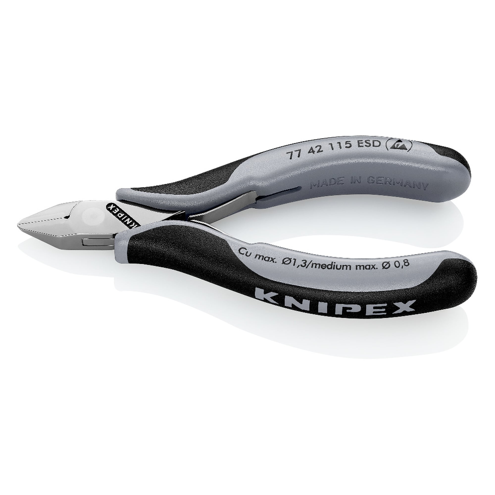 Electronics diagonal cutter ESD pointed without bevel, cutters 62 HRC, 115 mm