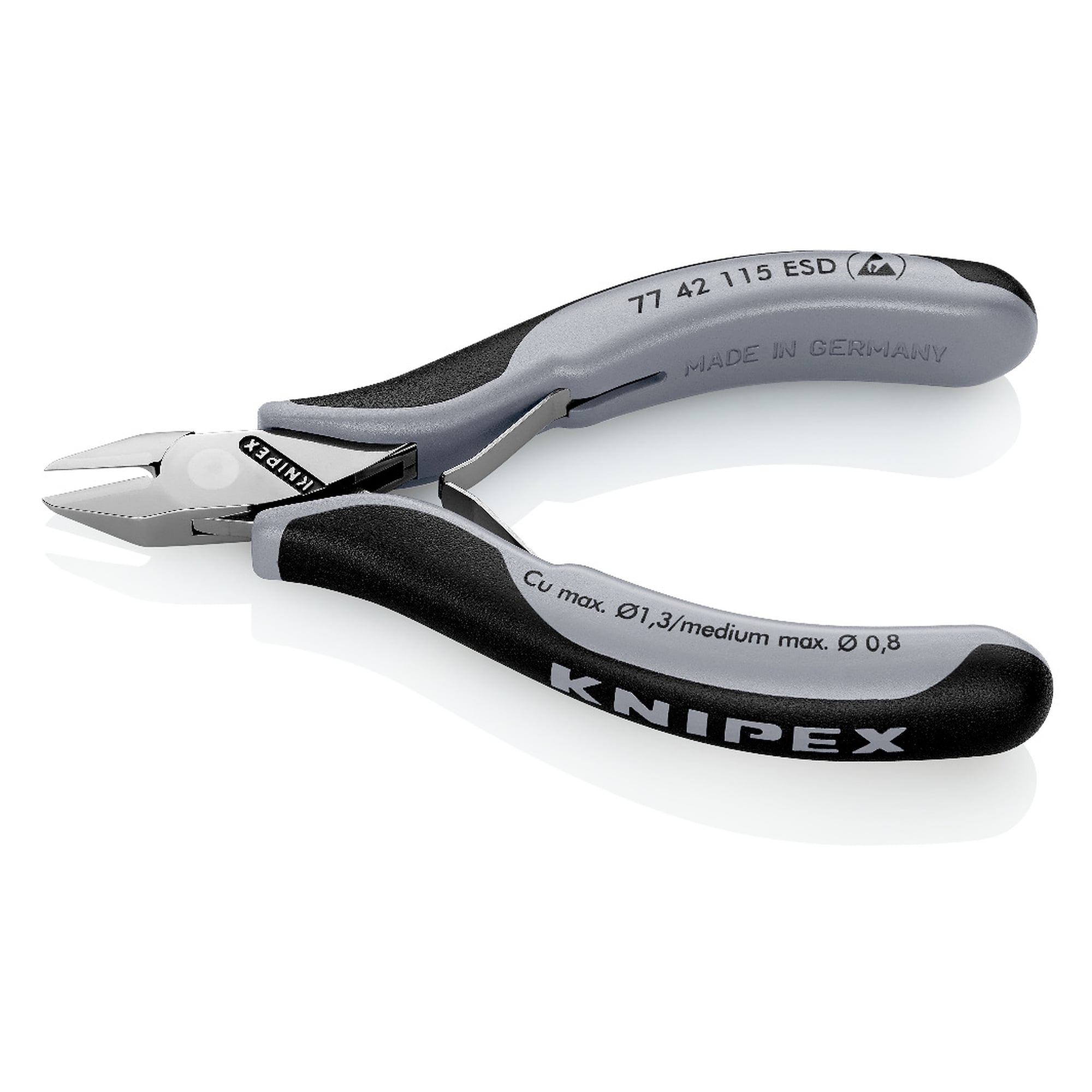Electronics diagonal cutter ESD pointed without bevel, cutters 62 HRC, 115 mm