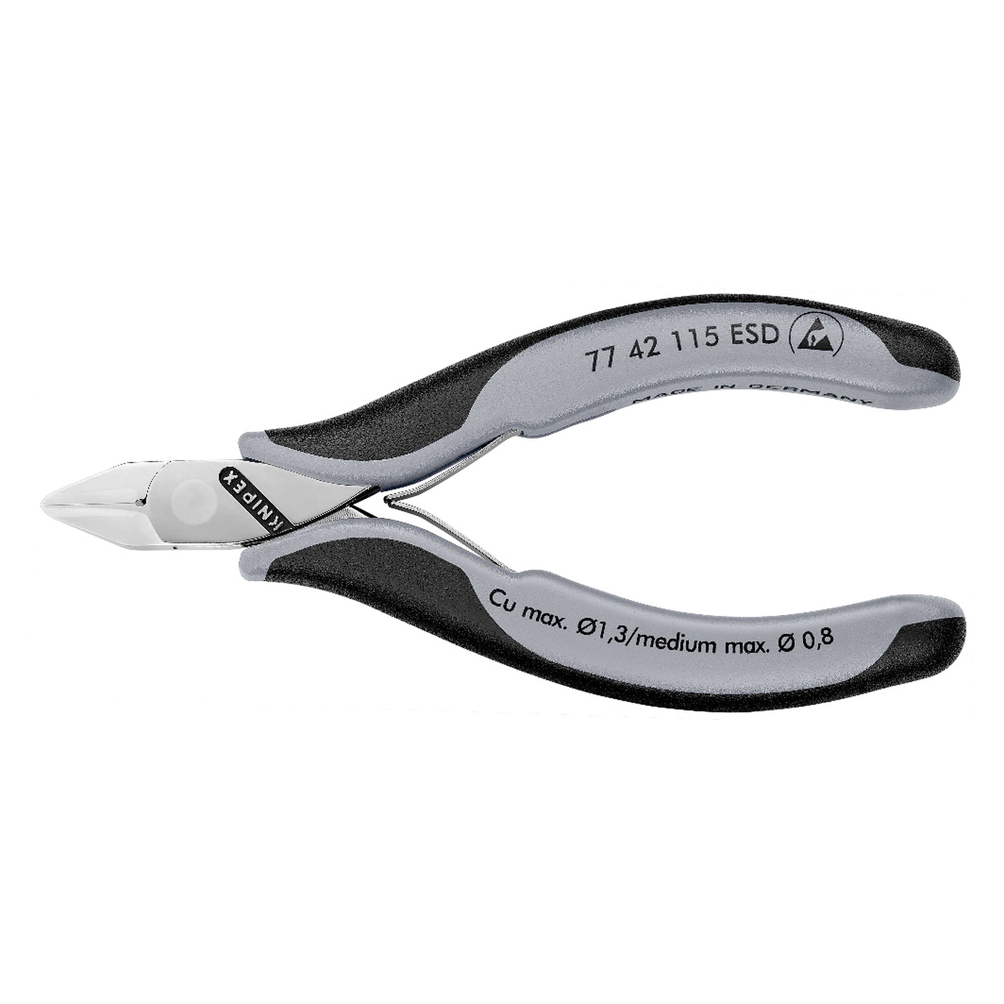 Electronics diagonal cutter ESD pointed without bevel, cutters 62 HRC, 115 mm