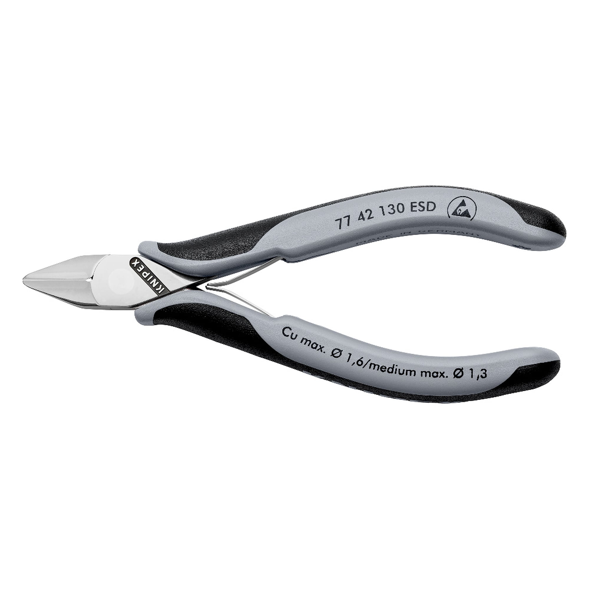 ESD electronics diagonal cutter with pointed head, without bevel, 130 mm
