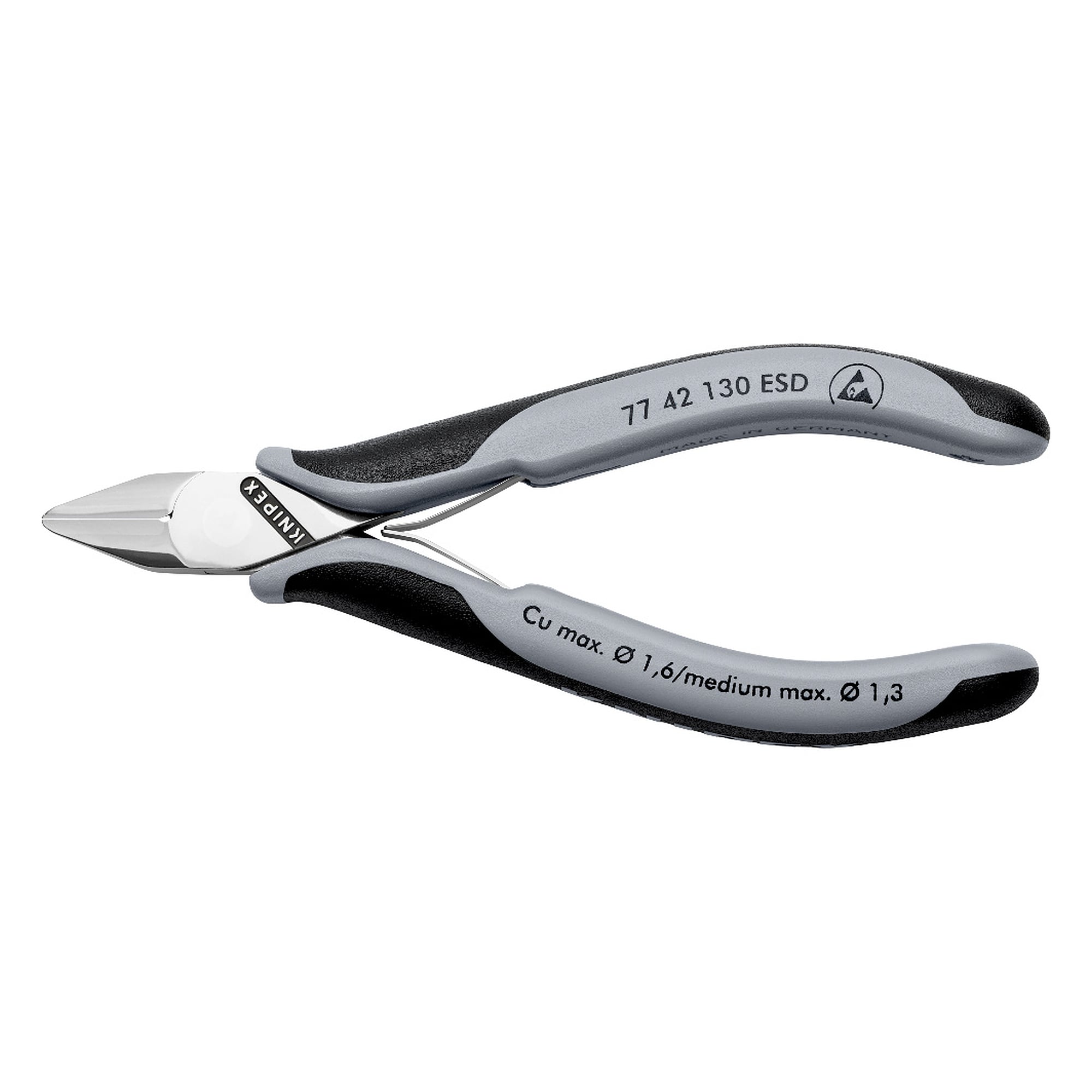 ESD electronics diagonal cutter with pointed head, without bevel, 130 mm