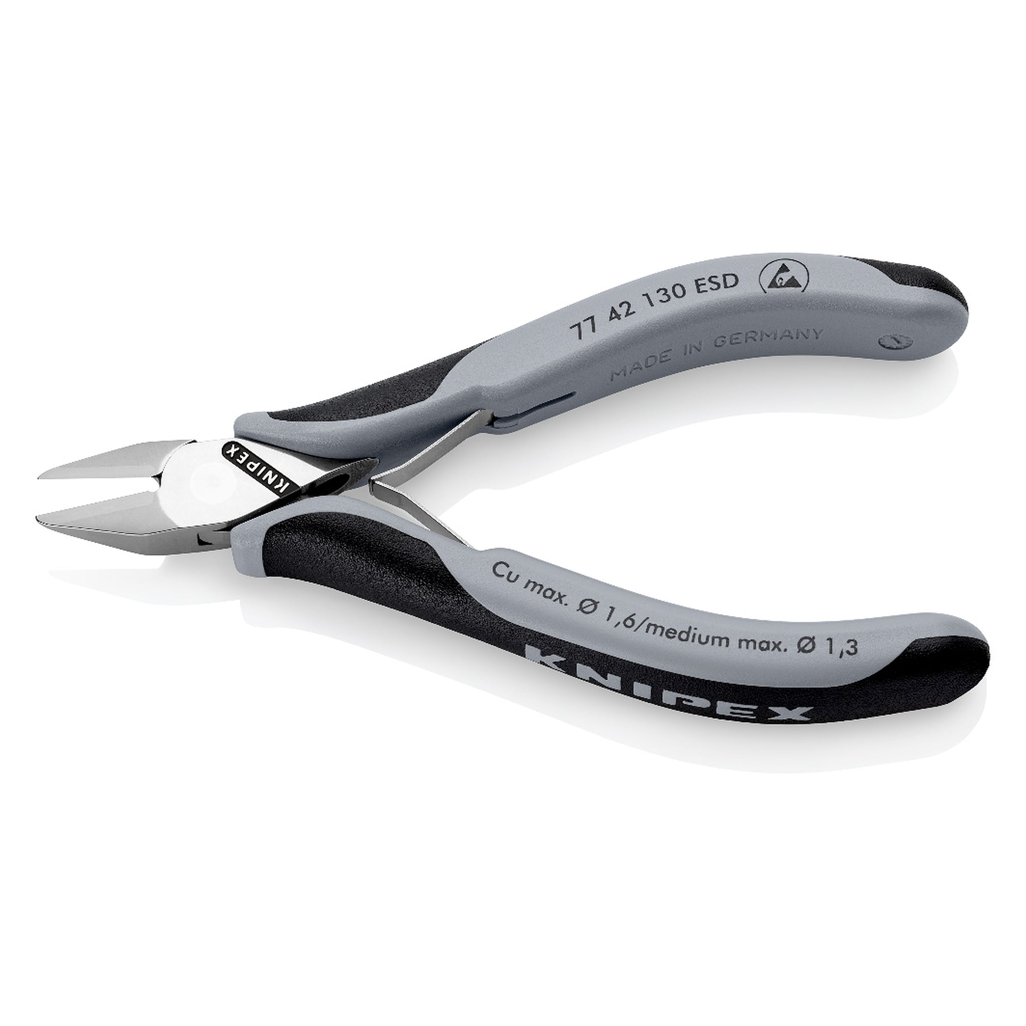 ESD electronics diagonal cutter with pointed head, without bevel, 130 mm