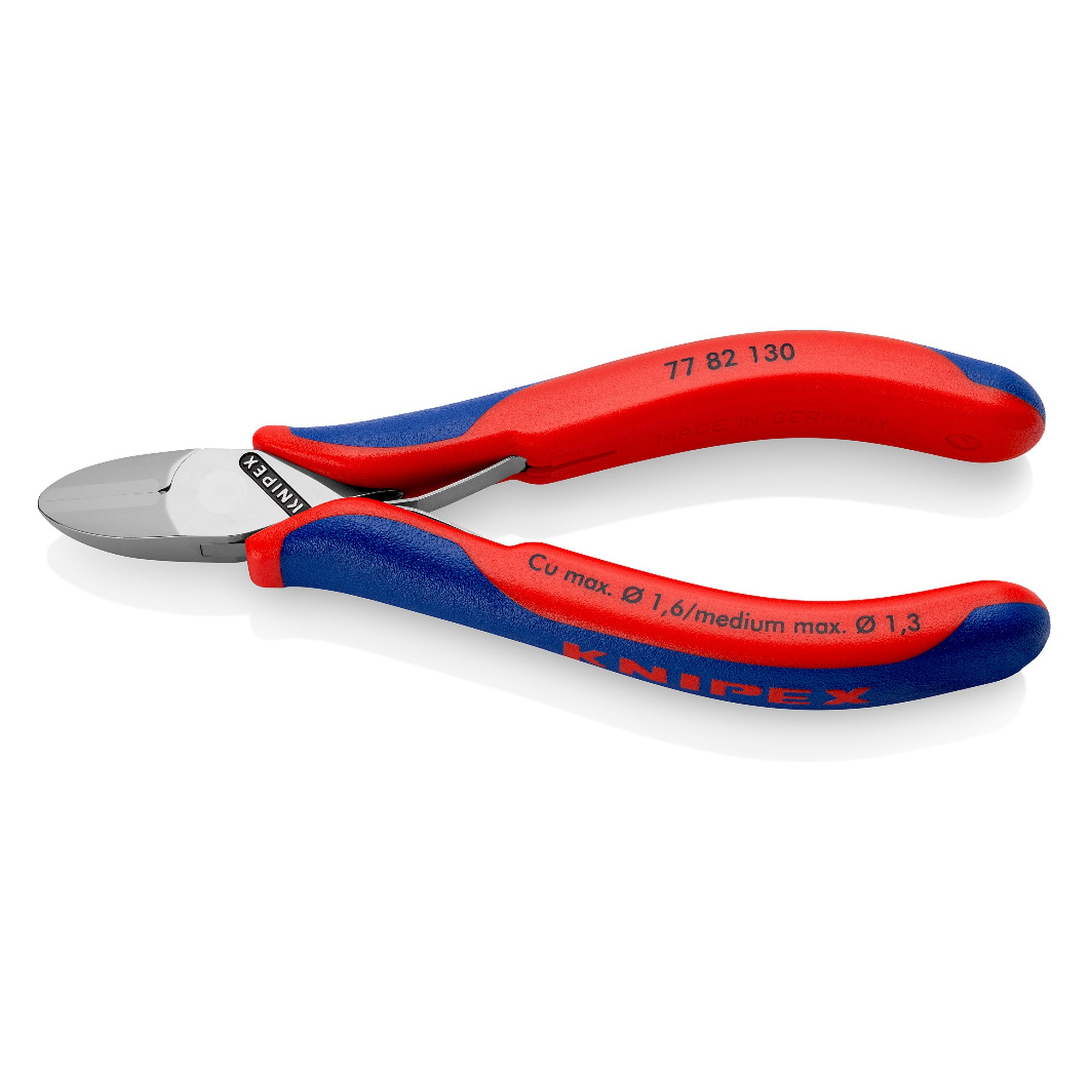 Electronics diagonal cutter with round head, without bevel, box joint, 130 mm