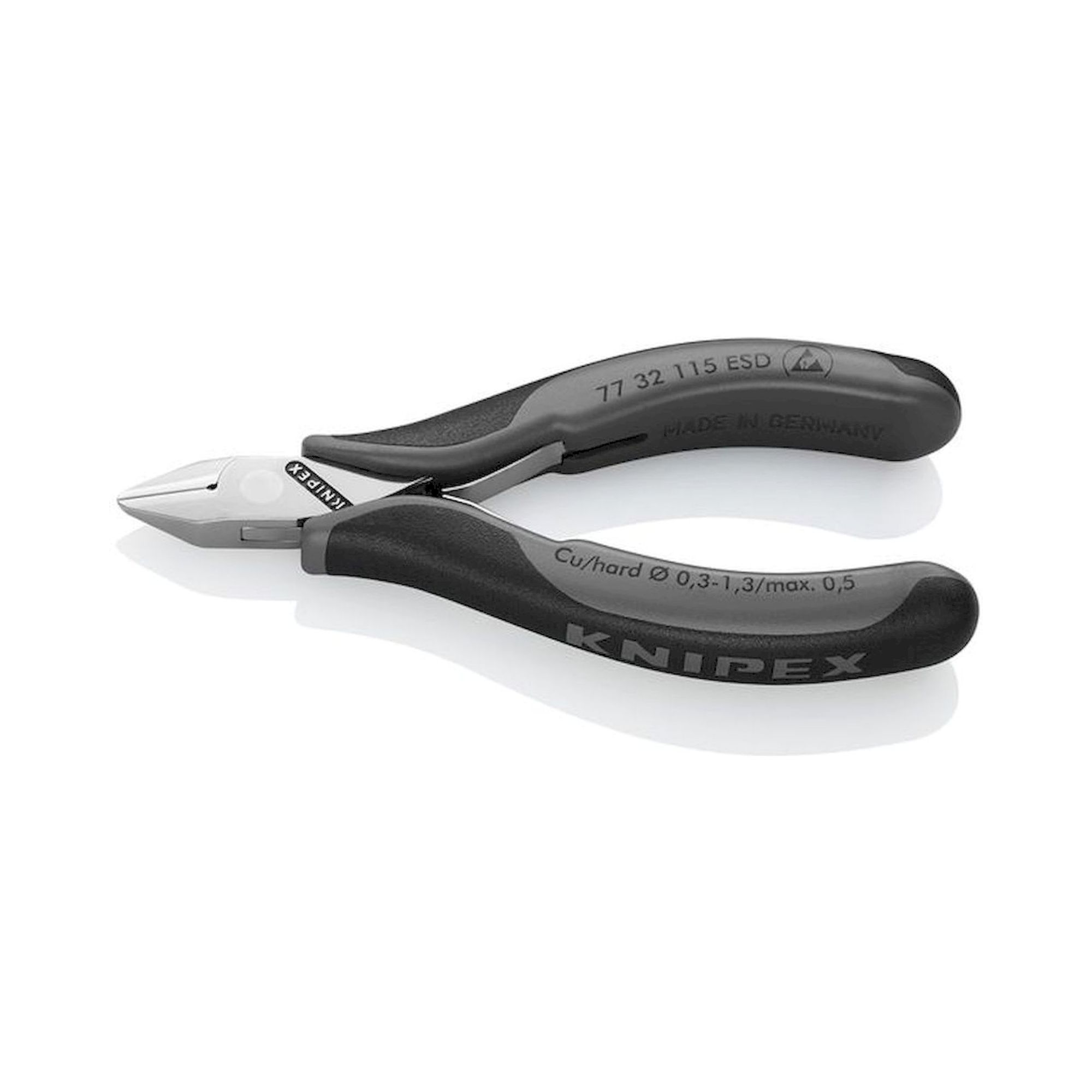 Knipex 77 32 115 ESD. ESD electronic side cutter, pointed, with small facet, 115 mm