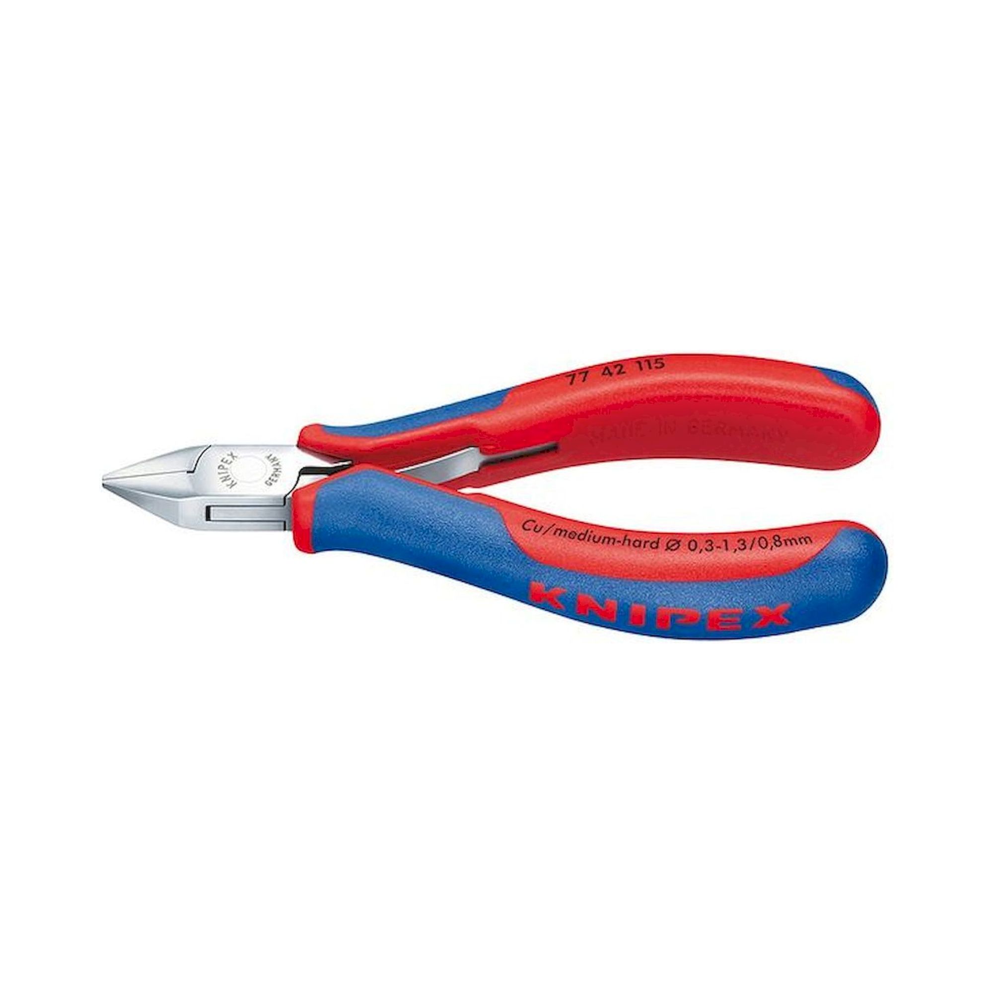 Knipex 77 42 130. Elektronik-Seitenschneider, spitz, ohne Facette, 130 mm