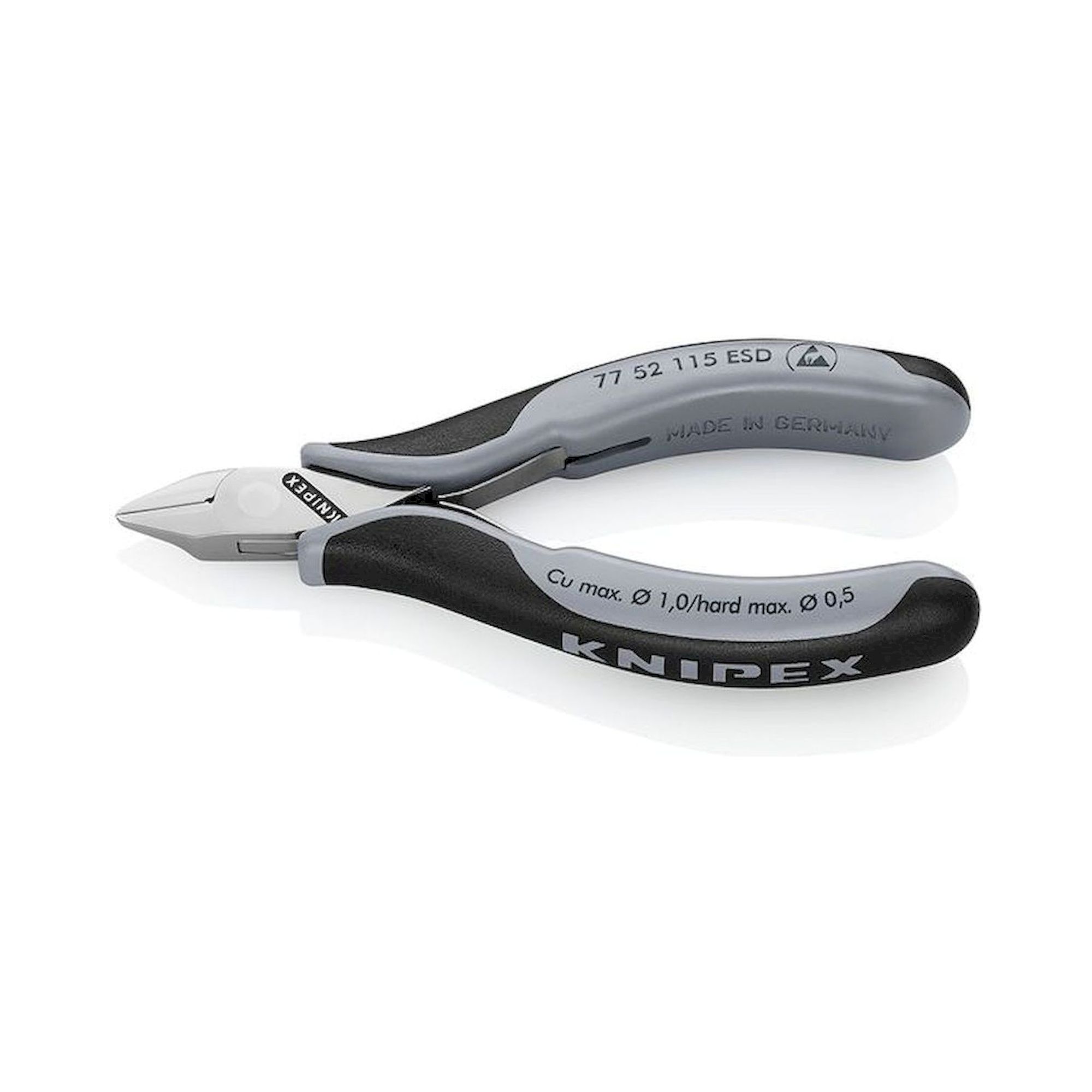 Knipex 77 52 115 ESD. ESD Elektronik-Seitenschneider, spitz und flach, ohne Facette, 115 mm