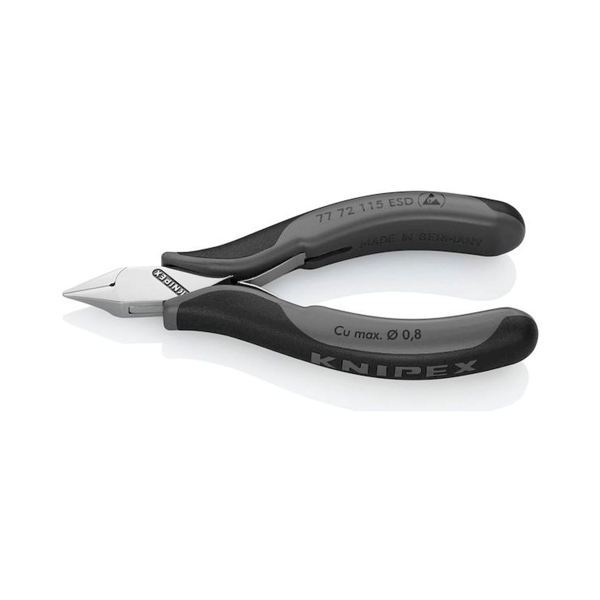 Knipex 77 72 115 ESD. ESD electronics side cutter, pointed mini head, with small facet, 115 mm