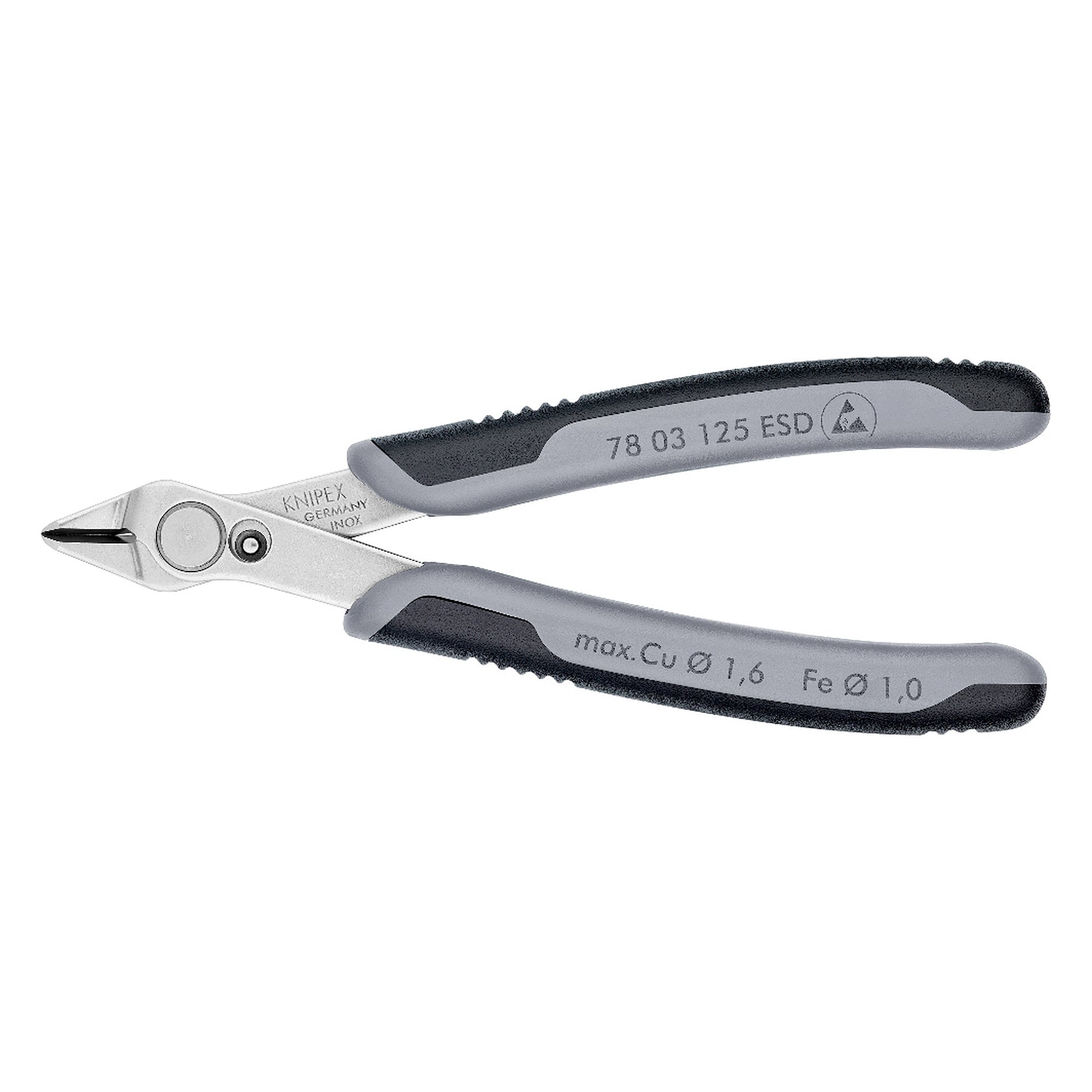 Electronic Super Knips ESD, dissipative handles, edges without bevel, 125 mm