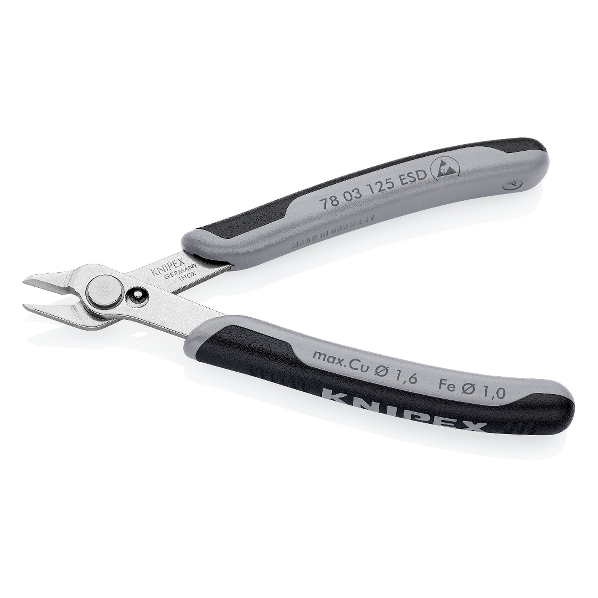 Electronic Super Knips ESD, dissipative handles, edges without bevel, 125 mm
