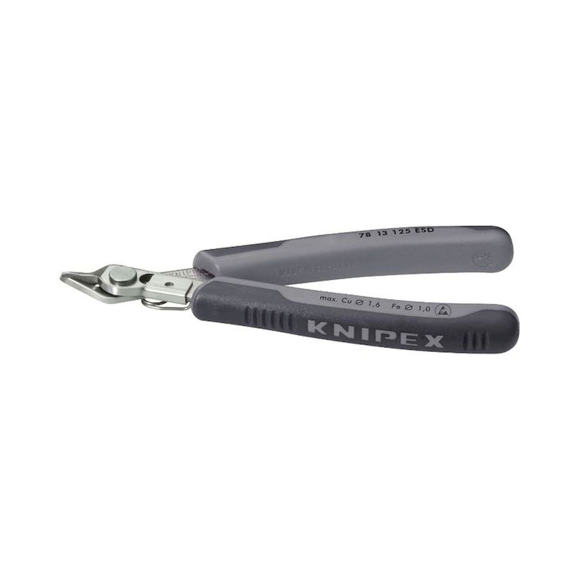 Knipex 78 13 125 ESD. ESD Electronic-Super-Knips®, Seitenschneider, fein, mit Drahtklemme, 125 mm