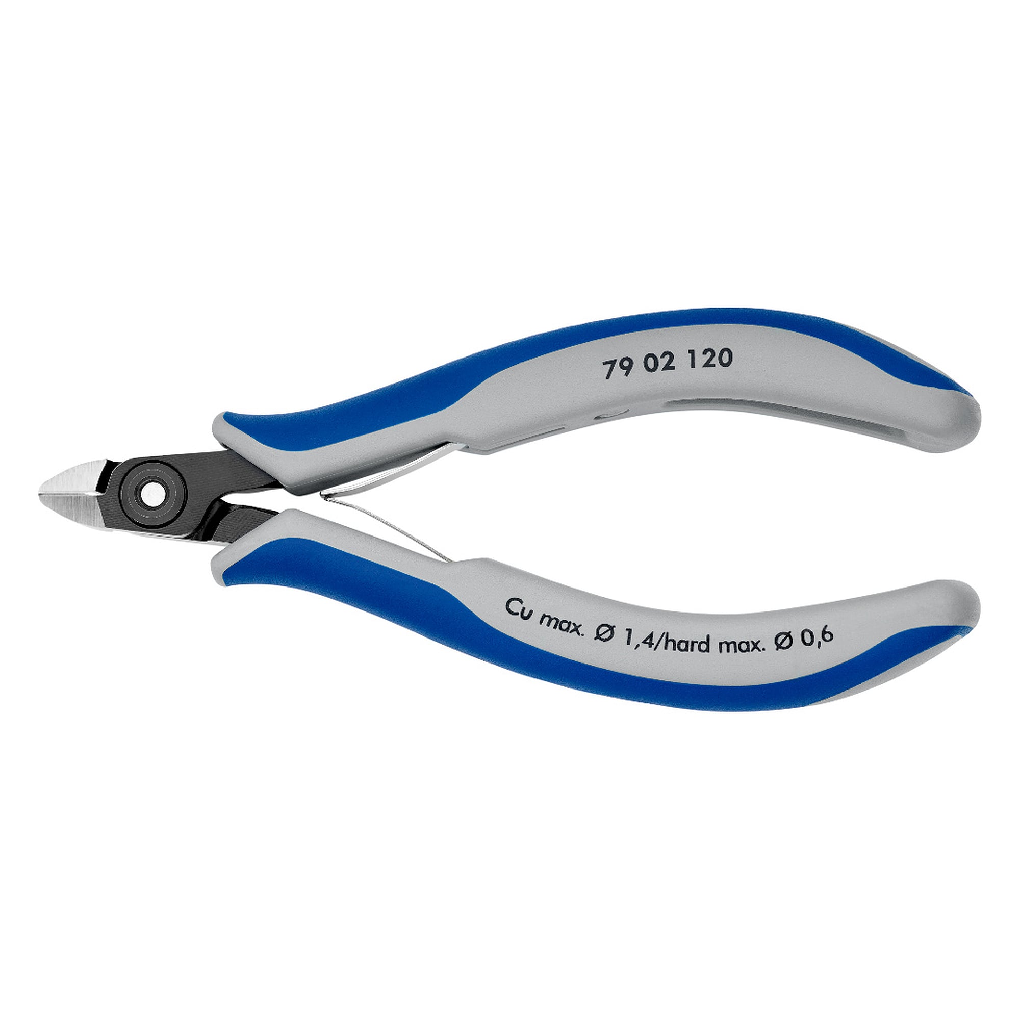 Precision electronics diagonal cutter, mini head, small bevel, 64 HRC, 120 mm