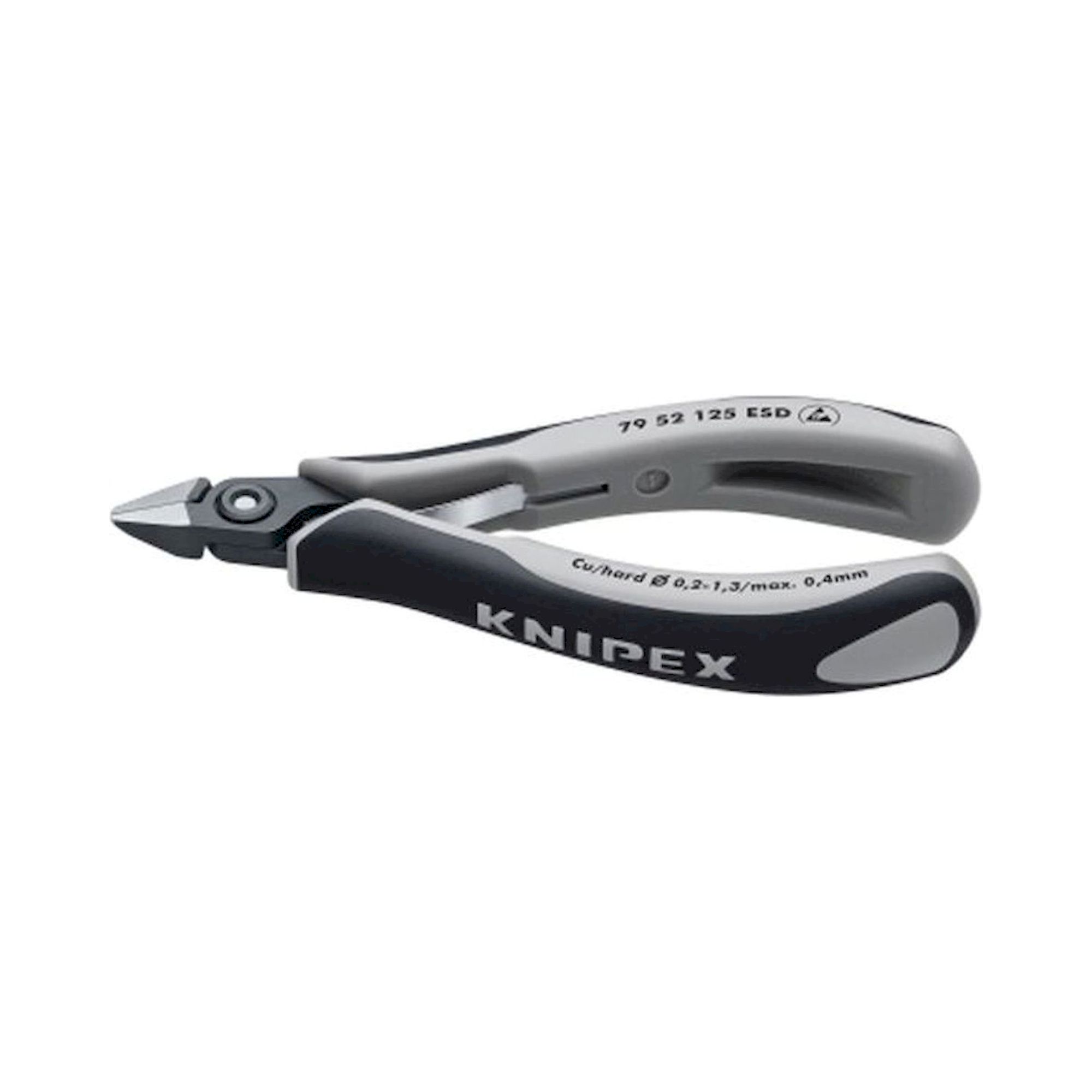 Knipex 79 52 125 ESD. ESD Präzisions-Elektronik-Seitenschneider, spitz, mit Drahtklemme, 125 mm