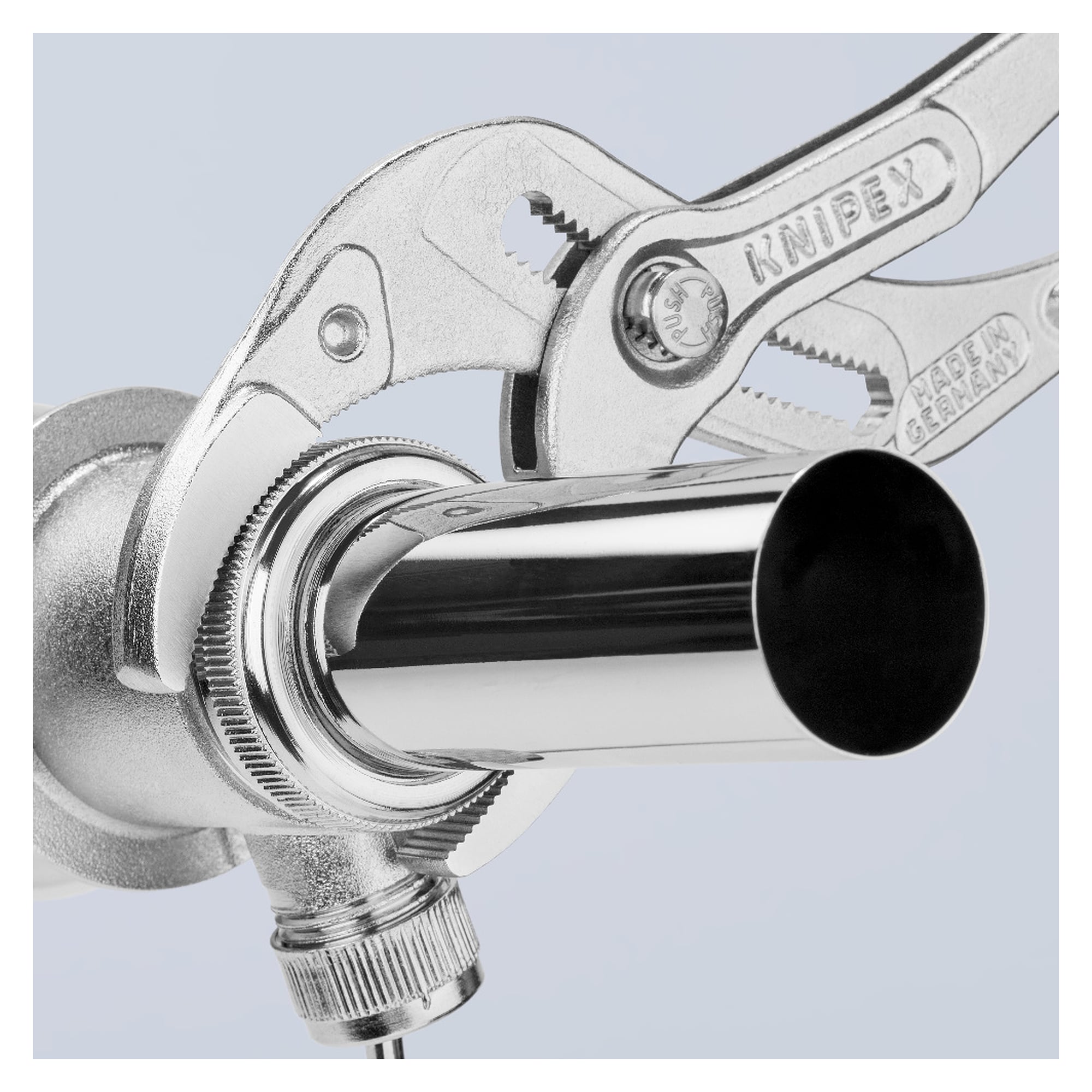 Siphon- und Connectorenzange SpeedGrip verchromt, gezahnte Backen, Ø 25 - 80 mm, 250 mm