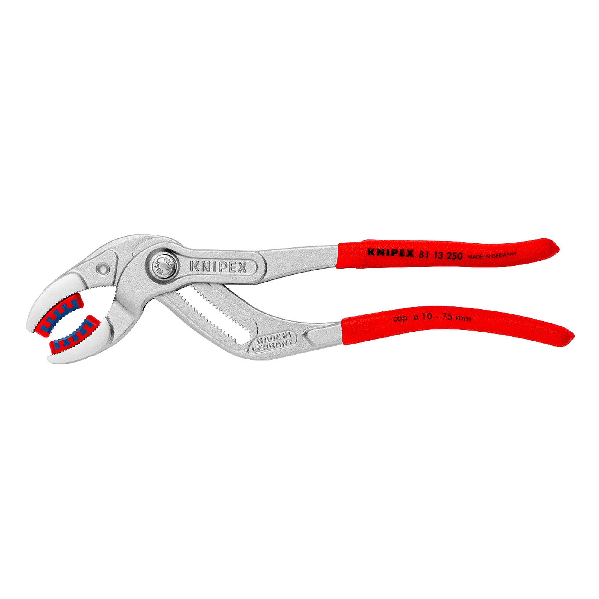 Siphon and connector pliers SpeedGrip chrome-plated, plastic jaws, 10 to 75 mm dia., 250 mm